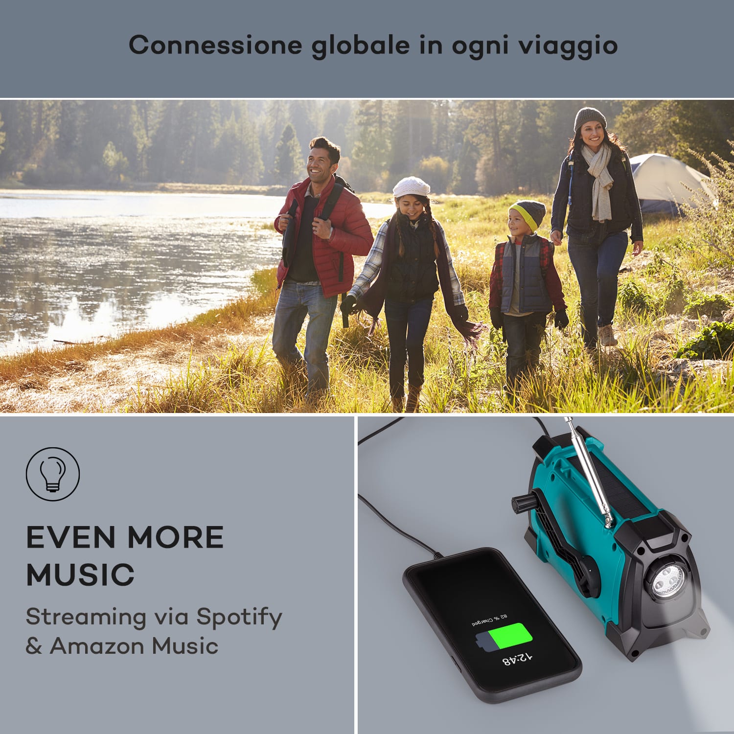 Patagonia DAB+ - Radio outdoor, DAB/DAB+/FM, carica a manovella, USB, allarme SOS, impermeabile Verde