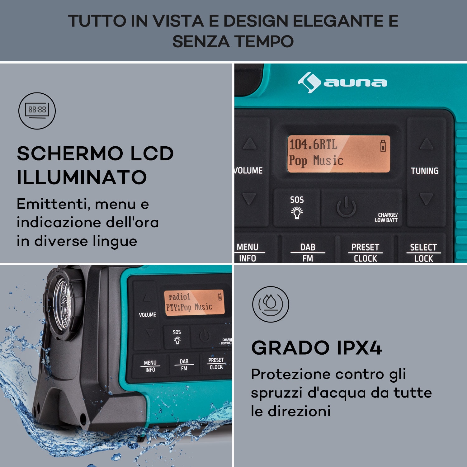Patagonia DAB+ - Radio outdoor, DAB/DAB+/FM, carica a manovella, USB, allarme SOS, impermeabile Verde