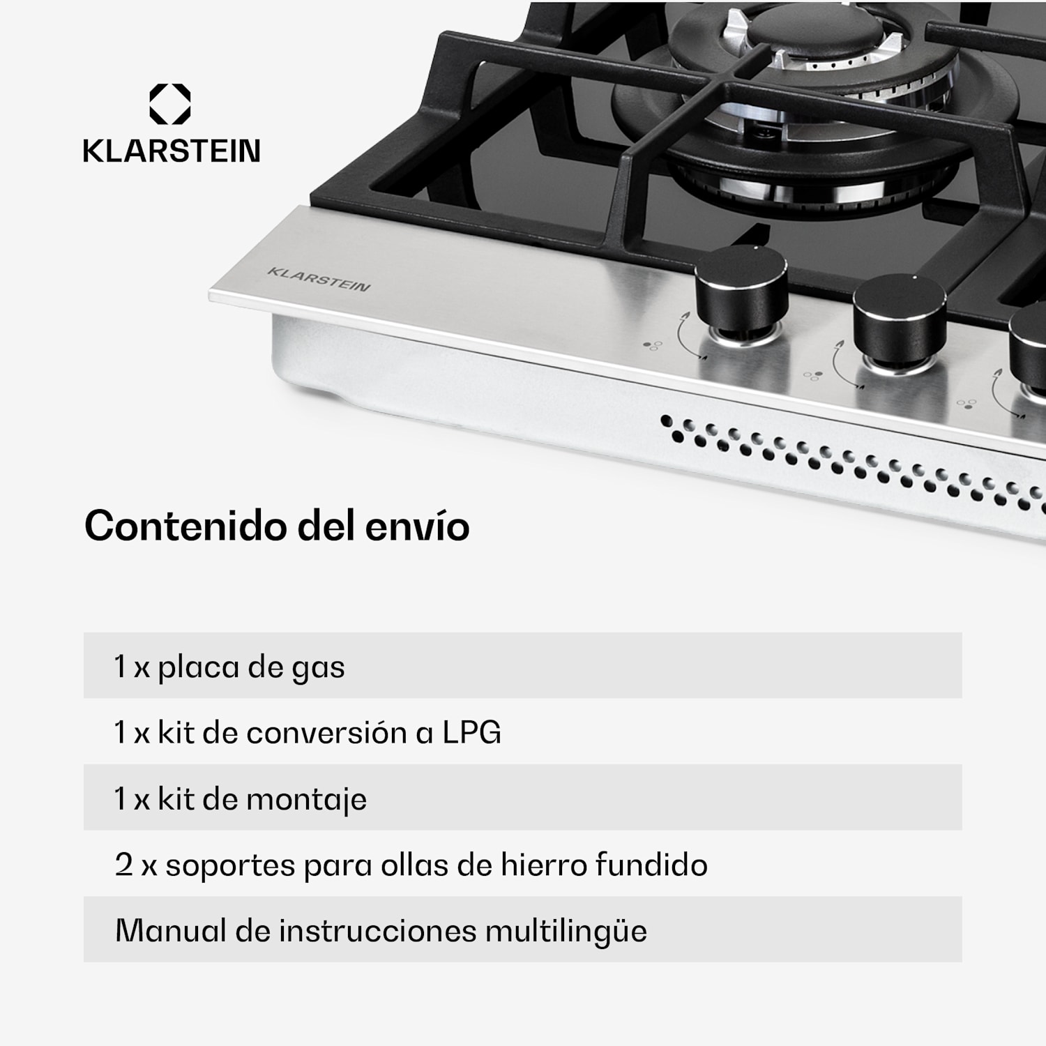 Placa de gas Alchemist 3 con 3 quemadores de aluminio y vitrocerámica 60 cm | 3 quemador | Plata