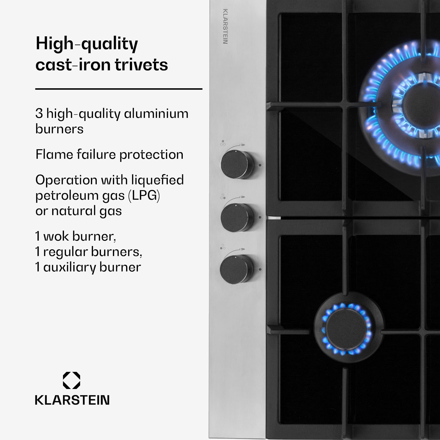 Alchemist 3 gaskookplaat 3-pits aluminium brander glaskeramiek 60 cm | 3 brander | Zilver