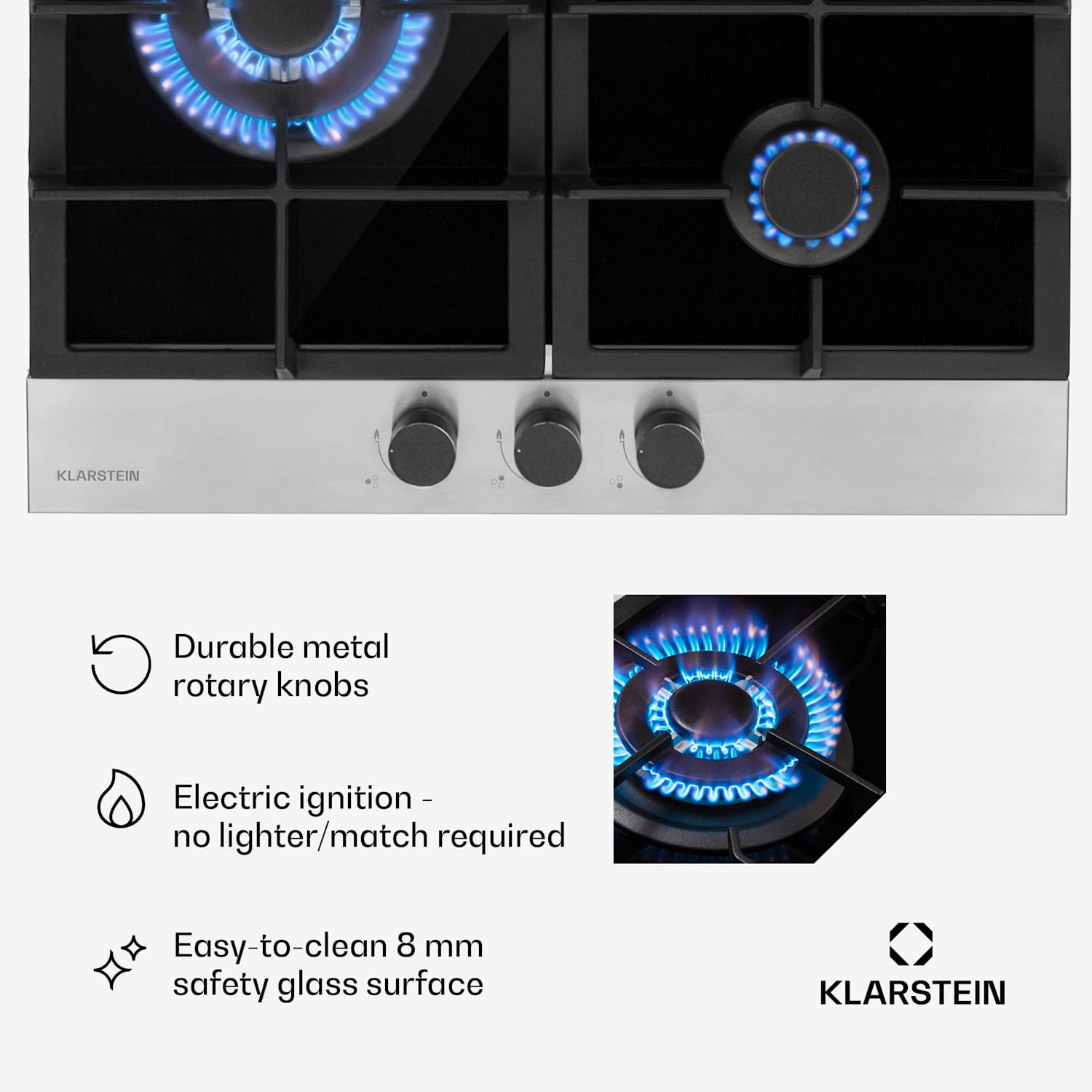 Alchemist 3 gaskookplaat 3-pits aluminium brander glaskeramiek 60 cm | 3 brander | Zilver