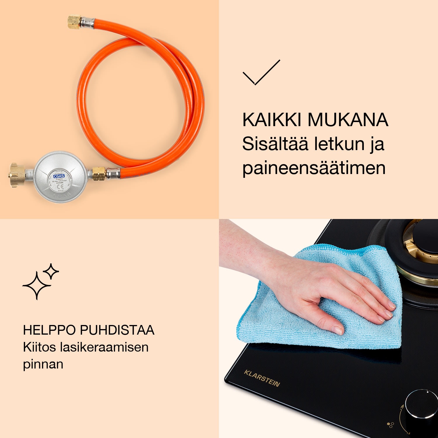 Goldflame 3 kaasuliesi 3 liekkiä messinkipolttimet lasikeramiikkaa 60 cm | 3 poltin | Musta