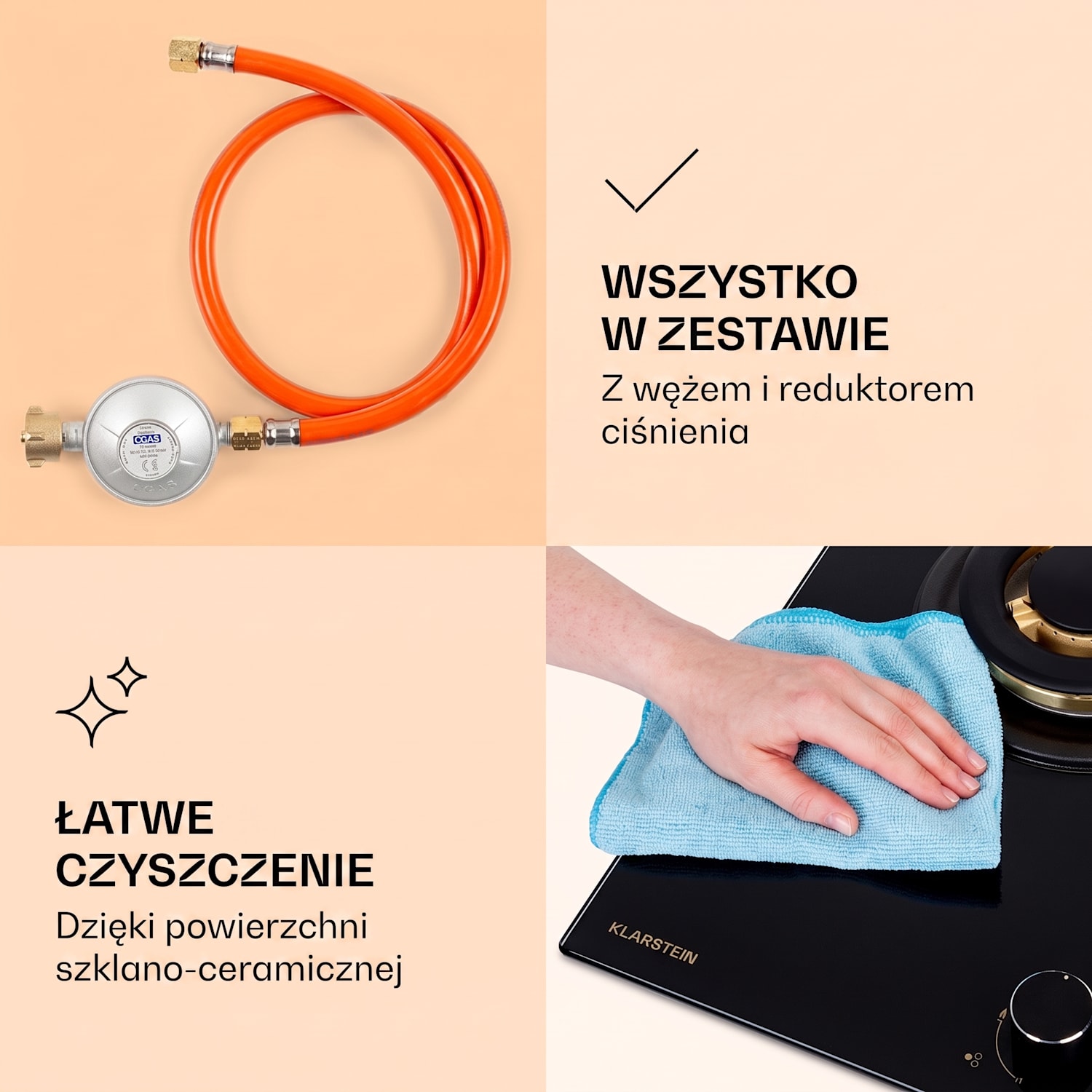 Goldflame 3, płyta gazowa, 3 palniki z mosiądzu, szkło ceramiczne 60 cm | 3 palniki | Czarny
