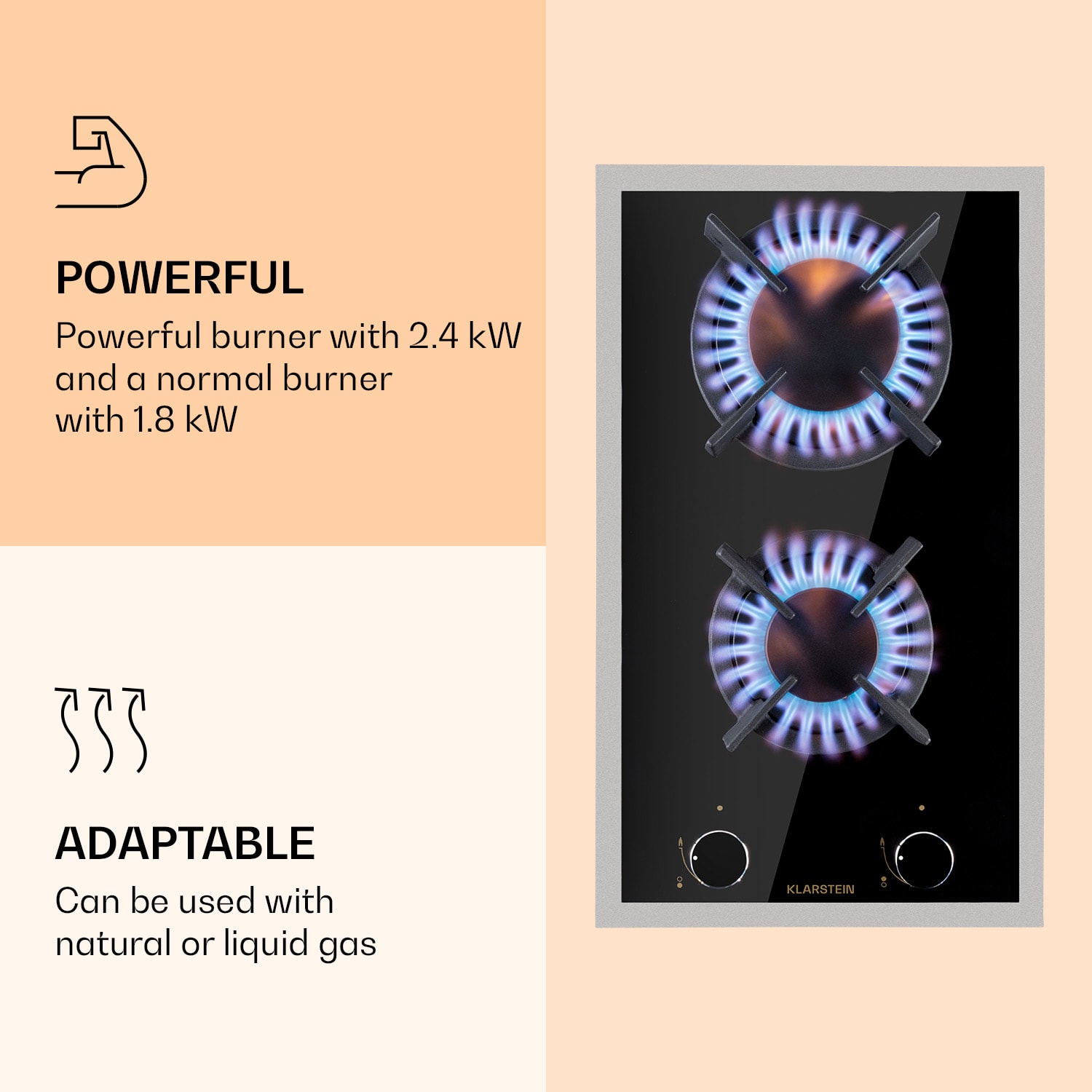 Goldflame 2, газов котлон, 2 горелки, месингови горелки, стъклокерамика 