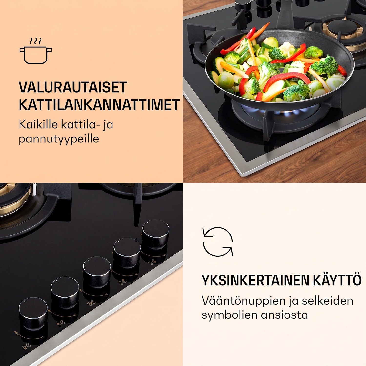 Goldflame 5 Prime -kaasuliesi 5 liekkiä messinkipolttimet lasikeramiikkaa 70 cm | Lasi | Musta