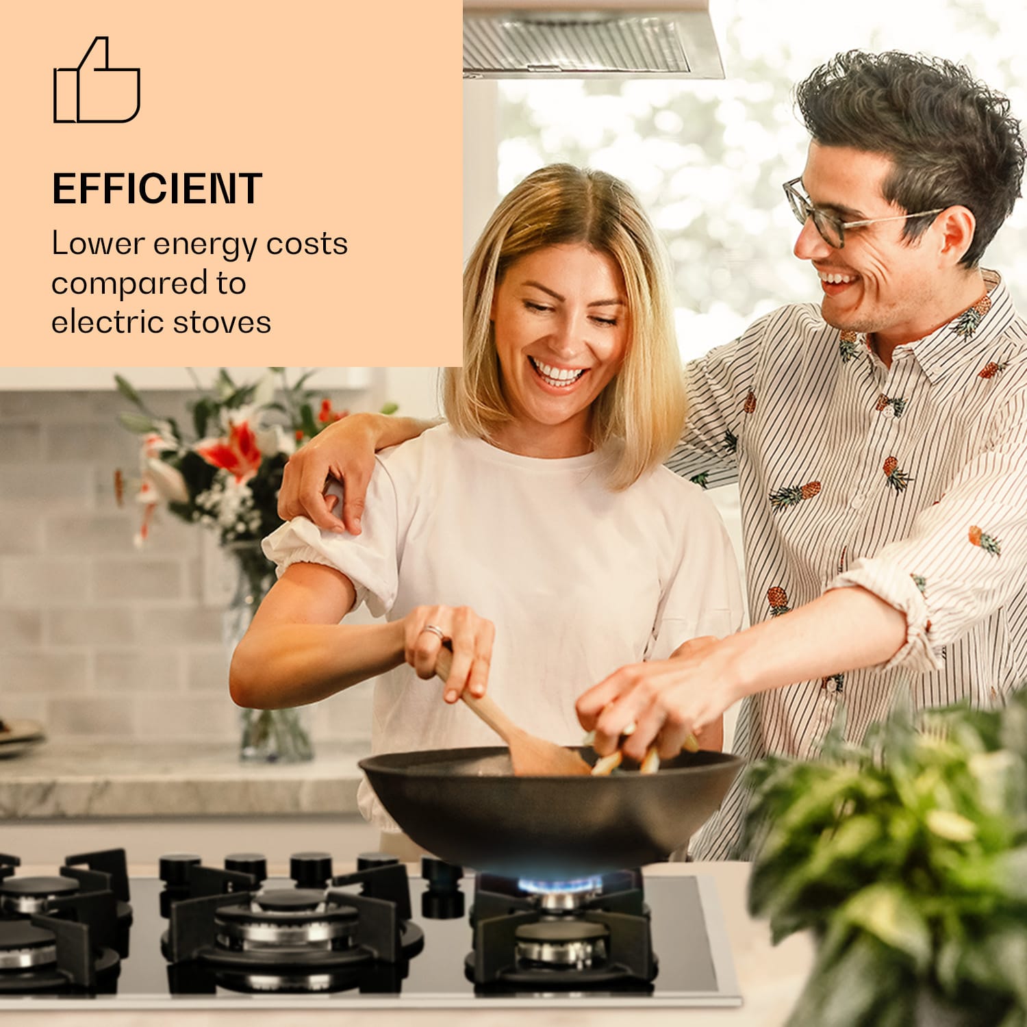 Goldflame 5 Prime, gázfőzőlap, 5 Messing égő, üvegkerámia 70 cm | Üveg | Fekete