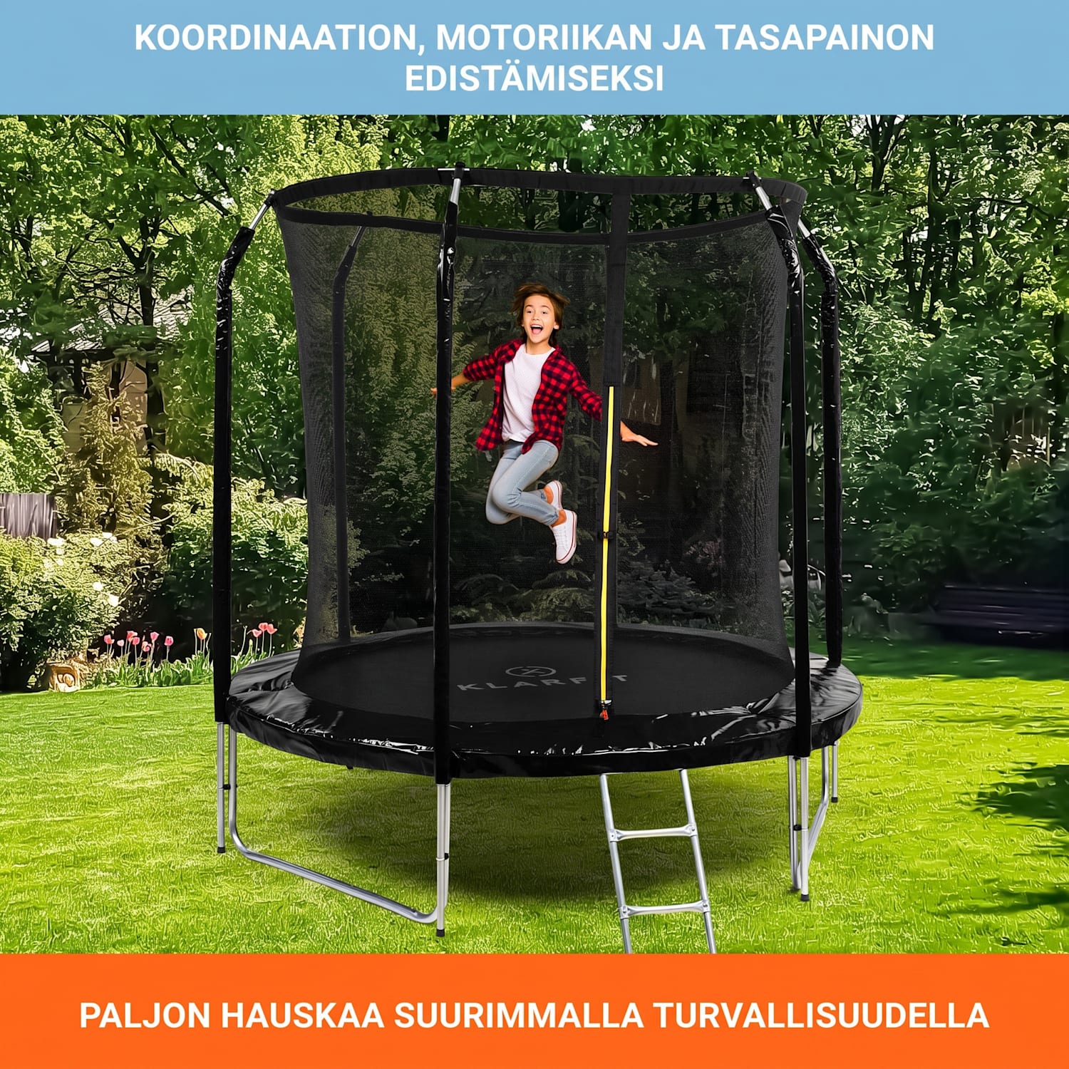 Jumpstarter trampoliini 2,5 m Ø verkko max. 120 kg 195 cm Ø hyppyalue Musta