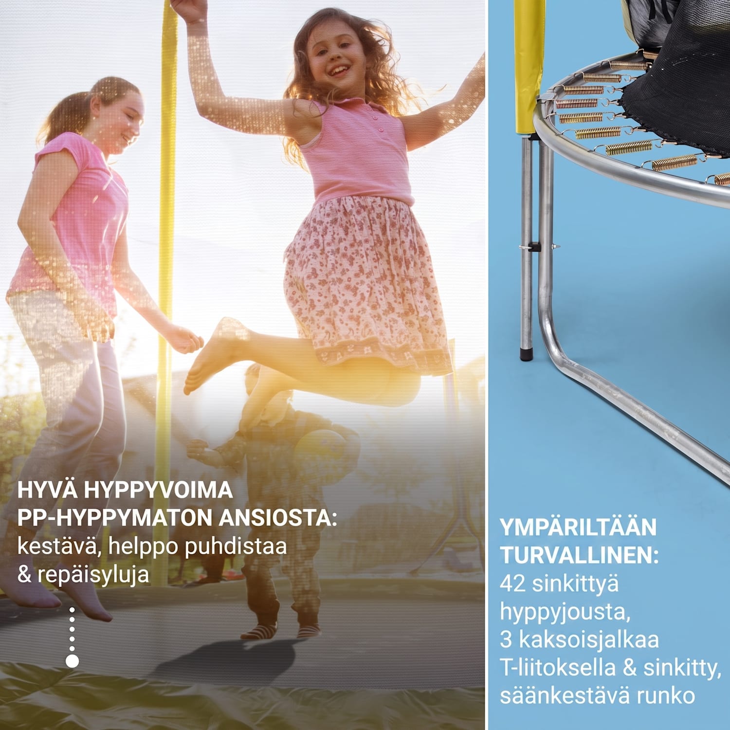Jumpstarter trampoliini 2,5 m Ø verkko max. 120 kg 195 cm Ø hyppyalue Keltainen