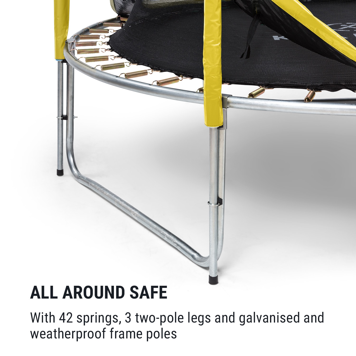 Jumpstarter, trambulin, 2,5 m Ø, háló 120 kg max., 195 cm Ø ugrófelület Sárga