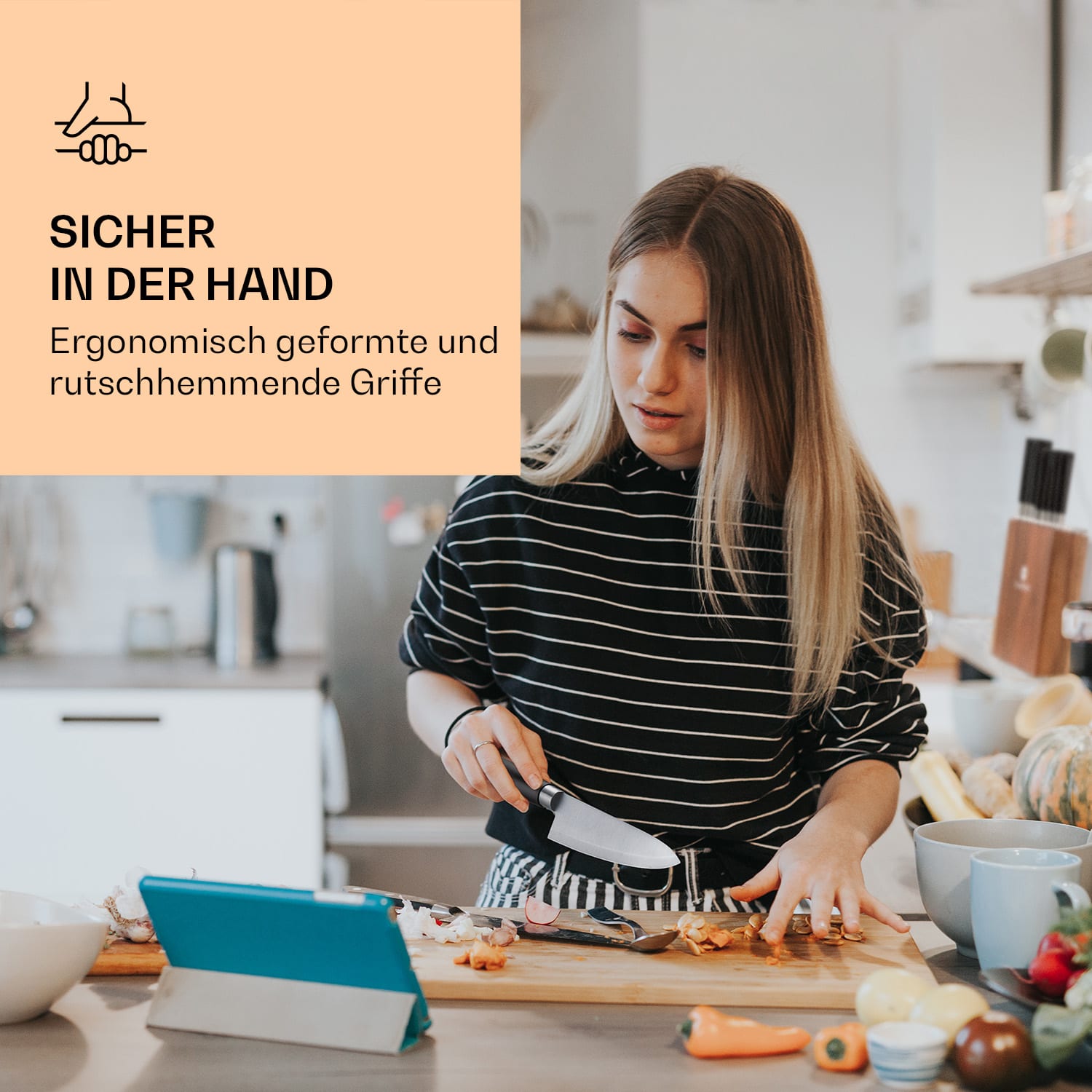 Kitano 8 pcs. Set de couteaux avec bloc 7 couteaux acier élégant bloc en bois 