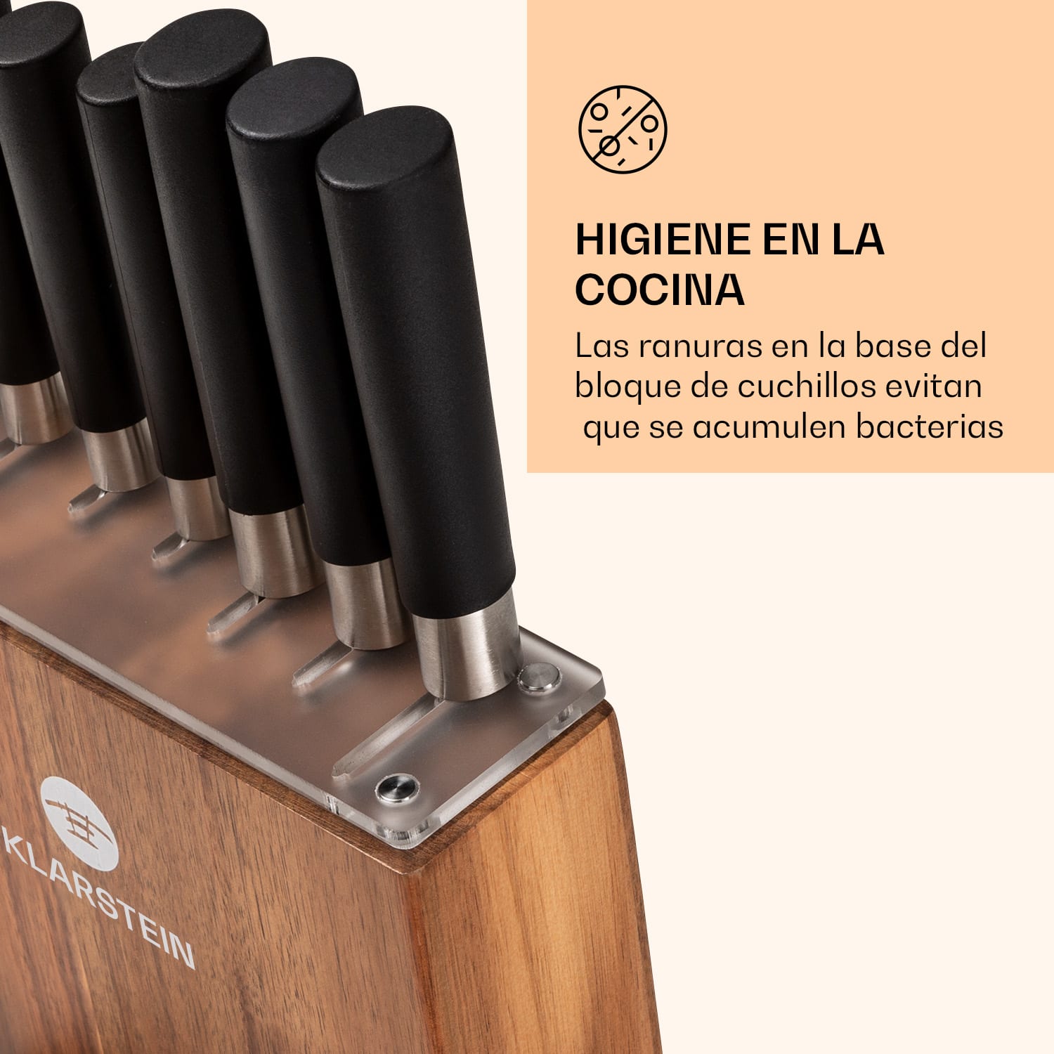 Kitano 8 piezas Juego de cuchillos con taco 7 cuchillos acero noble bloque de madera Acacia