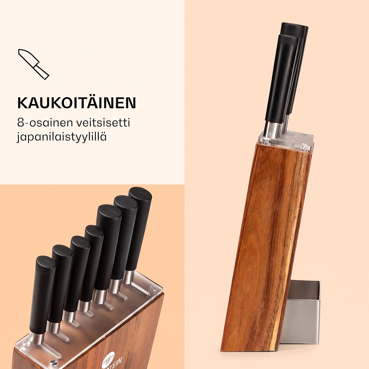 Kitano 8-osainen veitsisarja puukehyksellä, 7 terästä terästä Akaasia