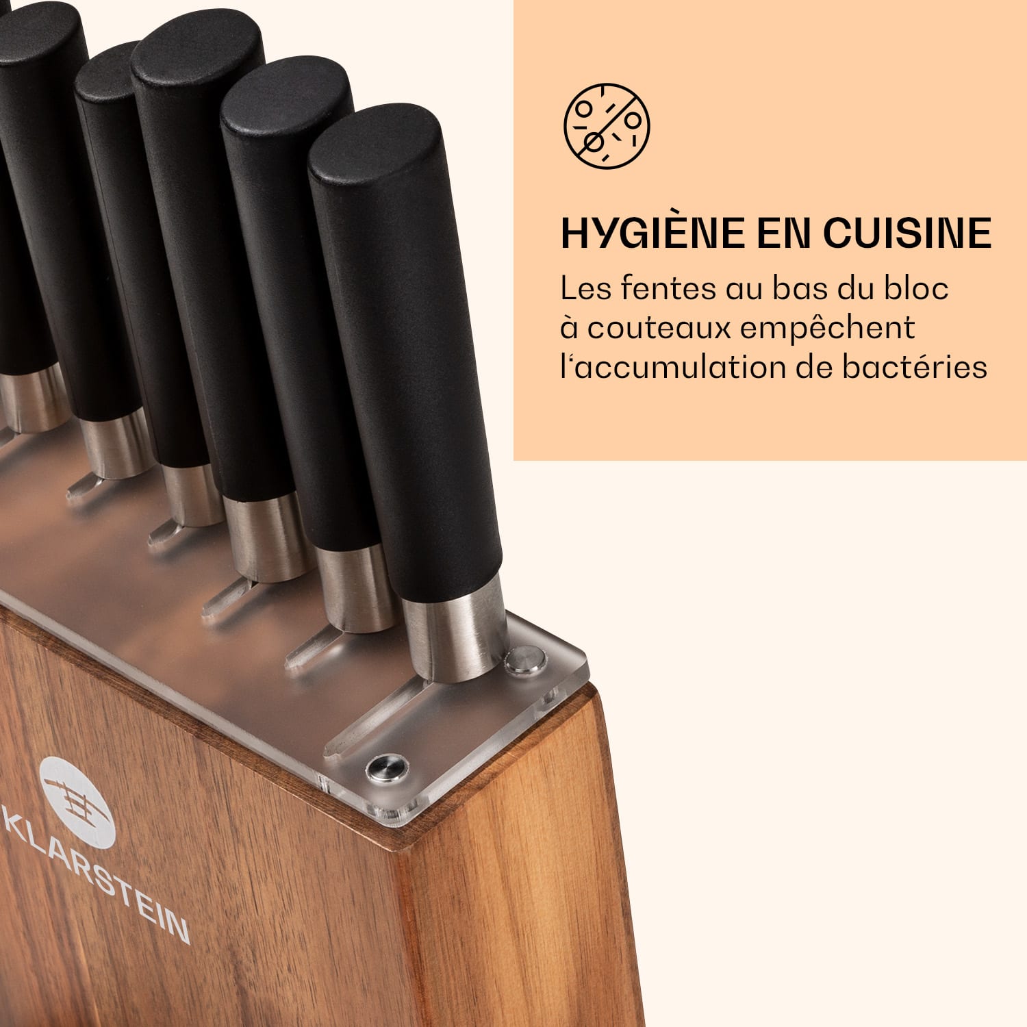 Kitano 8-delig Messenset met blok 7 messen staal edel houten blok Acacia