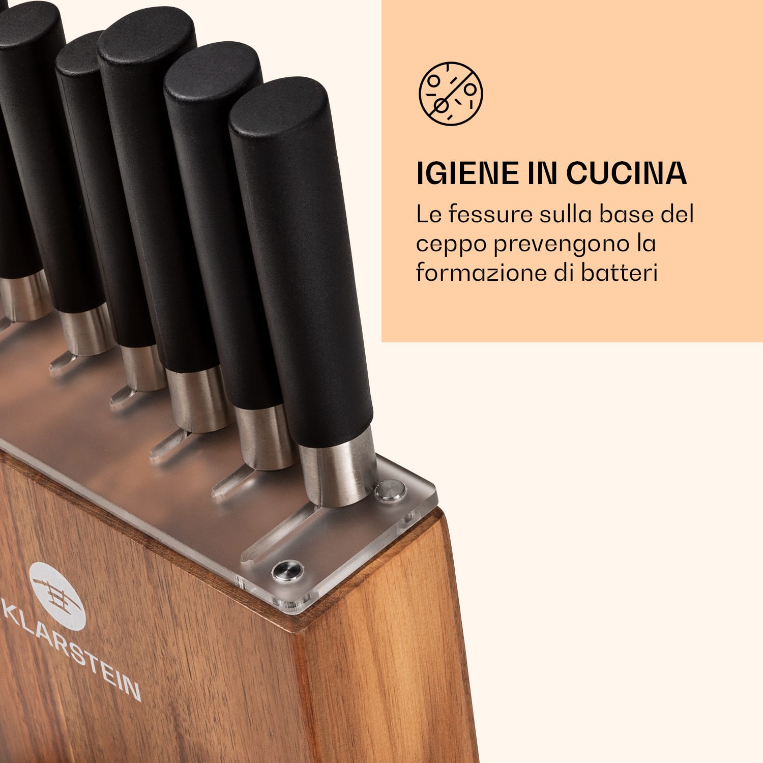 Kitano 8 pezzi Set di coltelli con blocco in legno da 7 coltelli in acciaio Acacia