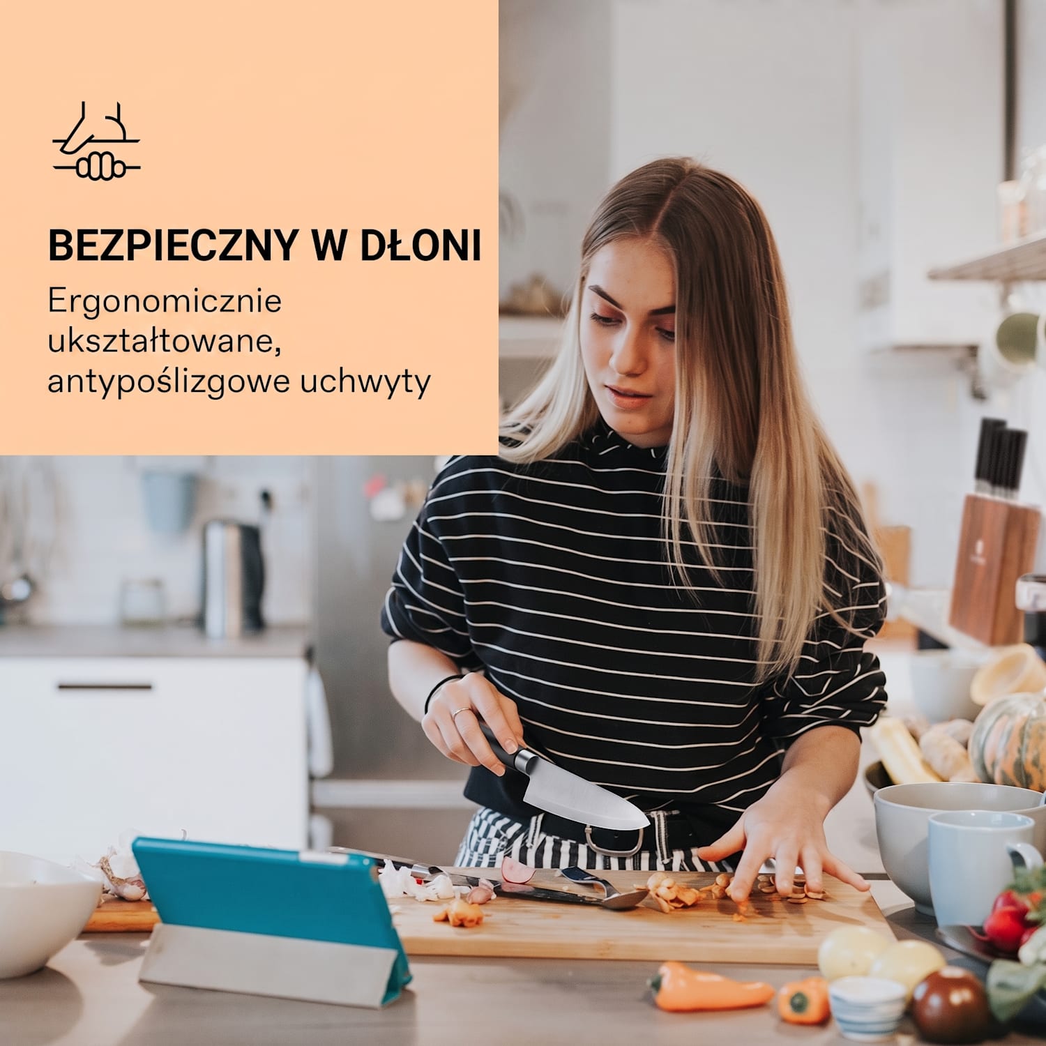 Kitano, zestaw noży w drewnianym bloku, 7 noży, stal szlachetna Akacja