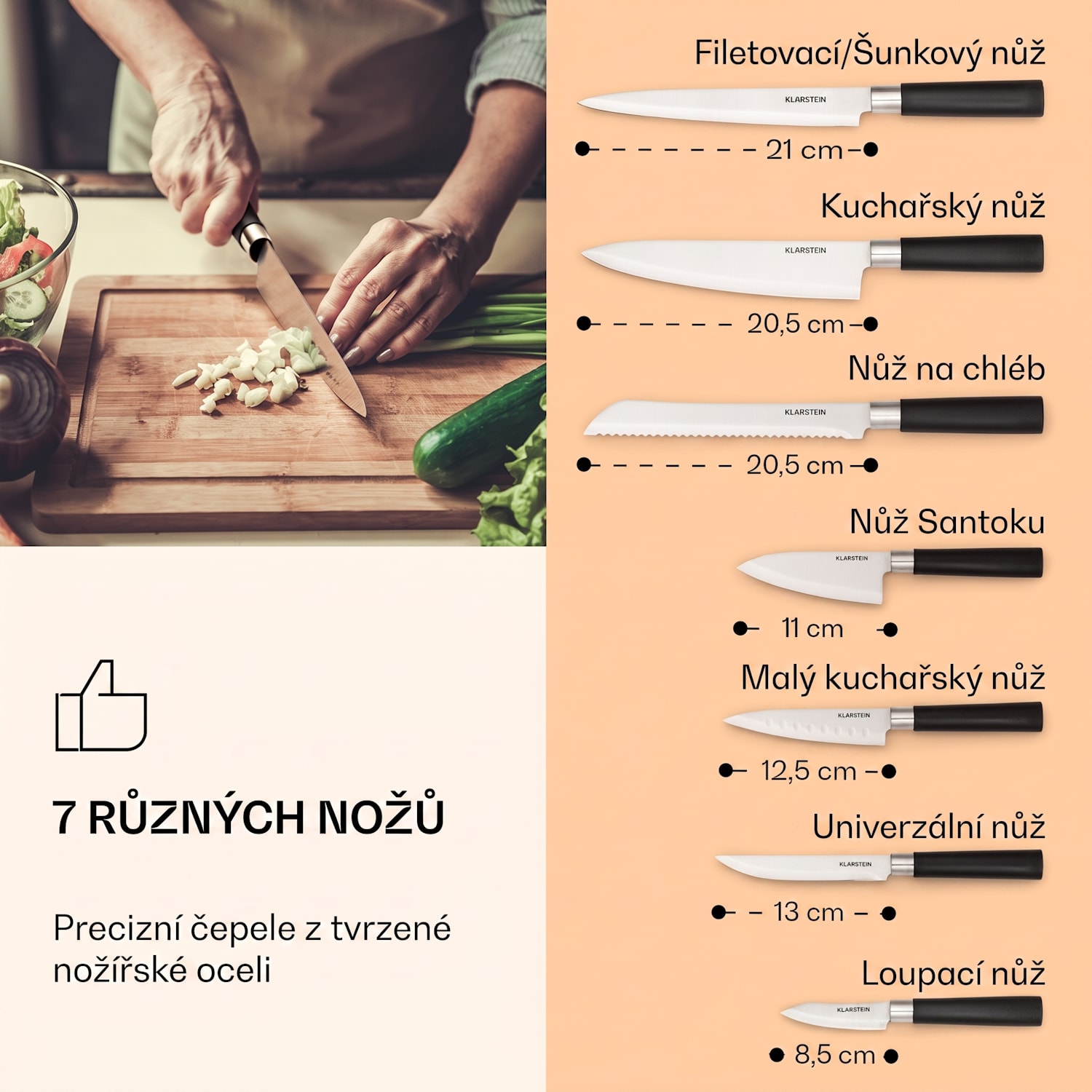 Kitano, 8dílná sada nožů s blokem, 7 nožů, ocel luxusní dřevěný blok Dub