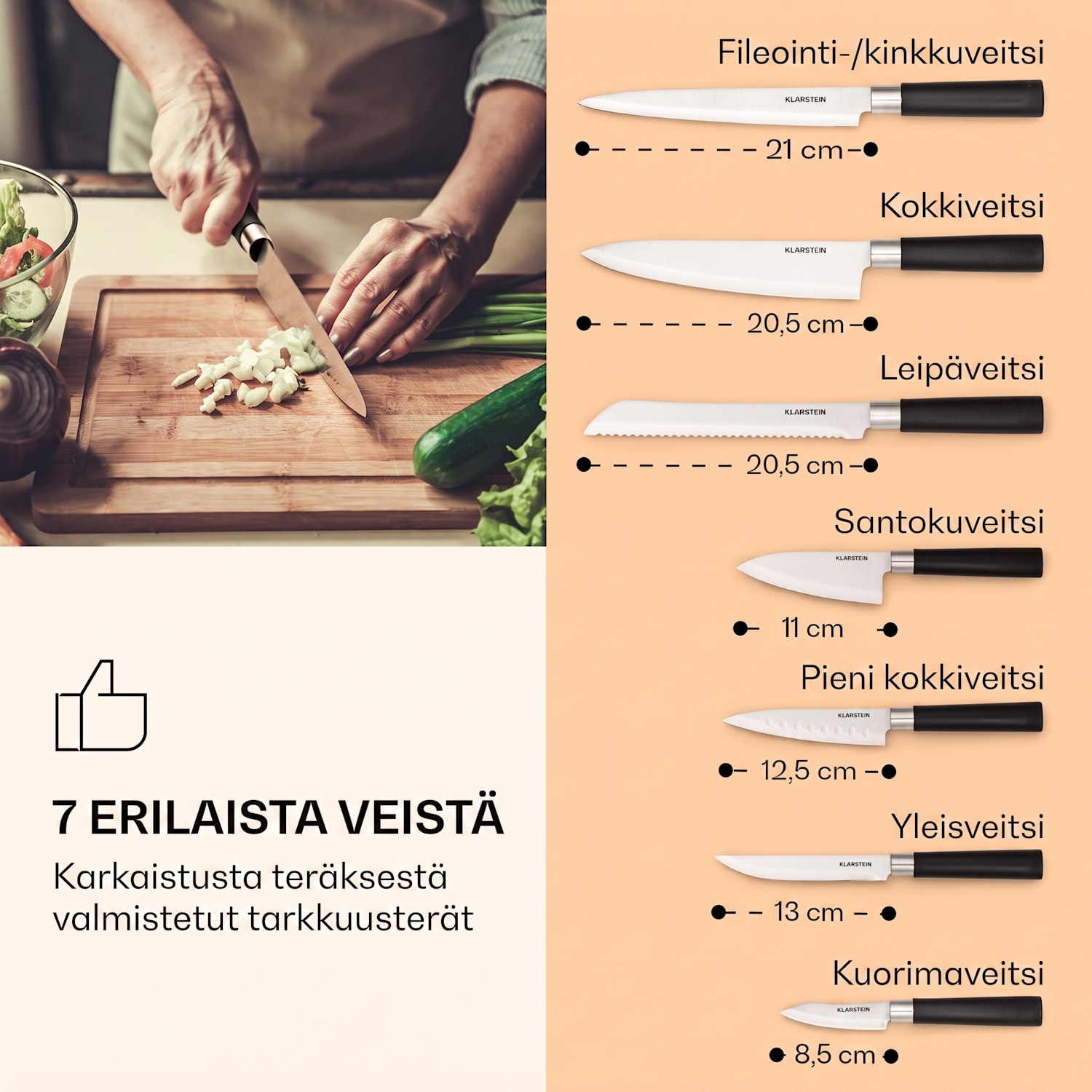 Kitano 8-osainen Veitsisetti tukki 7 veistä terästä ylellinen puutukki Tammi