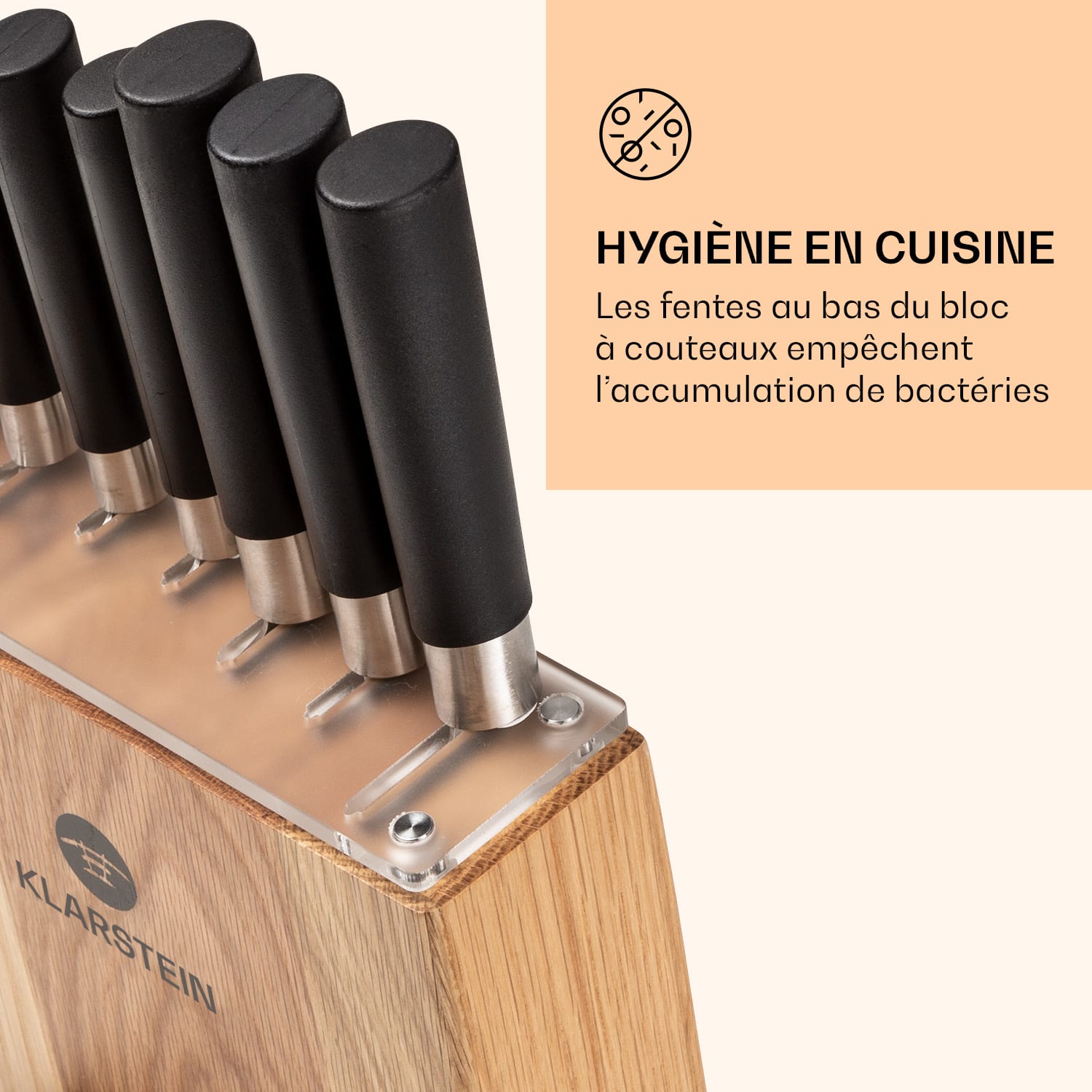 Kitano 8 pcs. Set de couteaux avec bloc 7 couteaux acier élégant bloc en bois Chêne