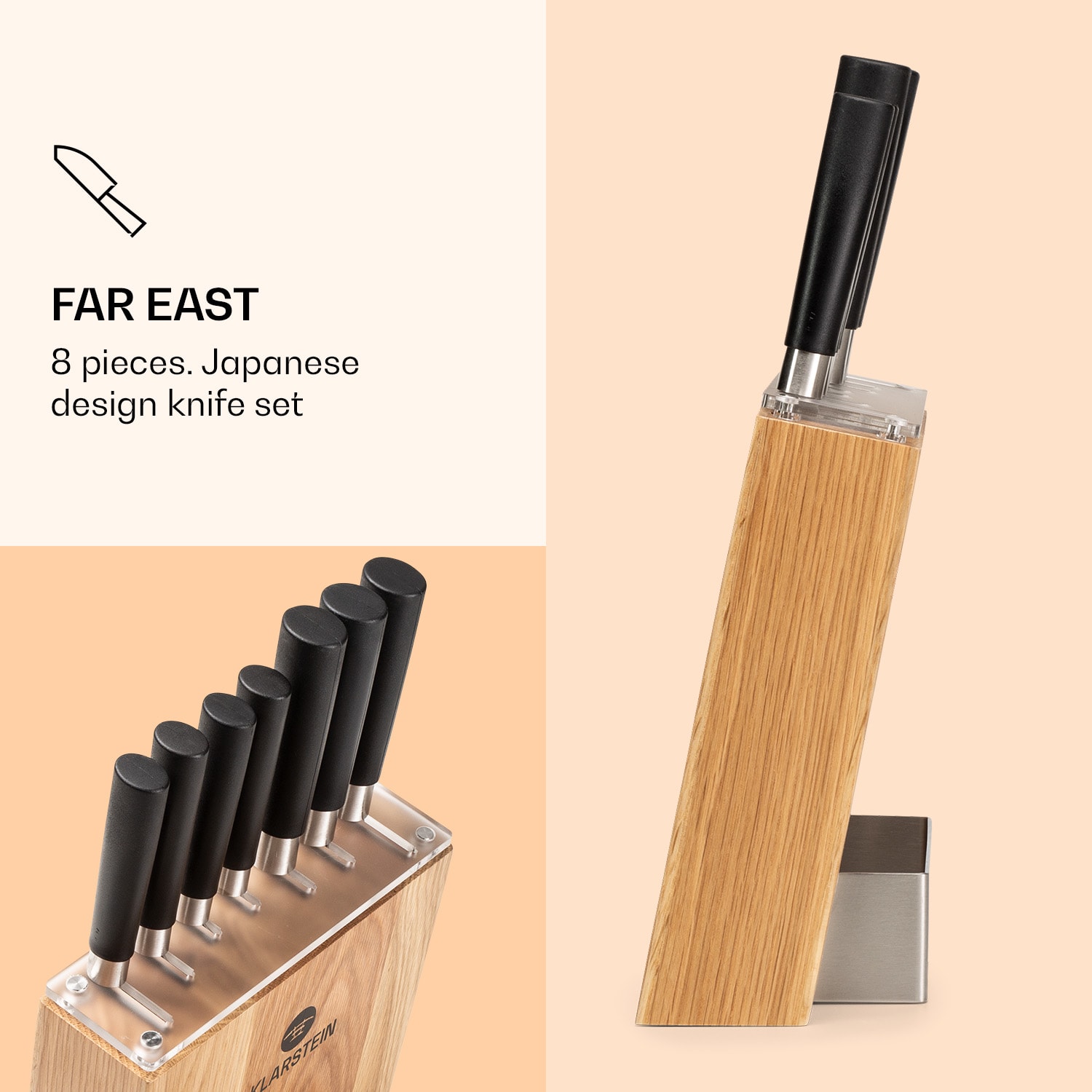 Kitano 8pcs. Knife set with block 7 knives steel noble wooden block Oak