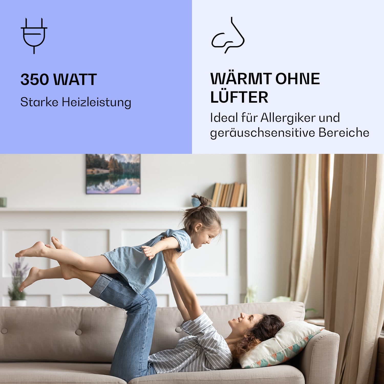 Wonderwall Air Art Smart Infrarotheizung See 60x60cm 350W 60 x 60 cm | See, schwarzer Rahmen