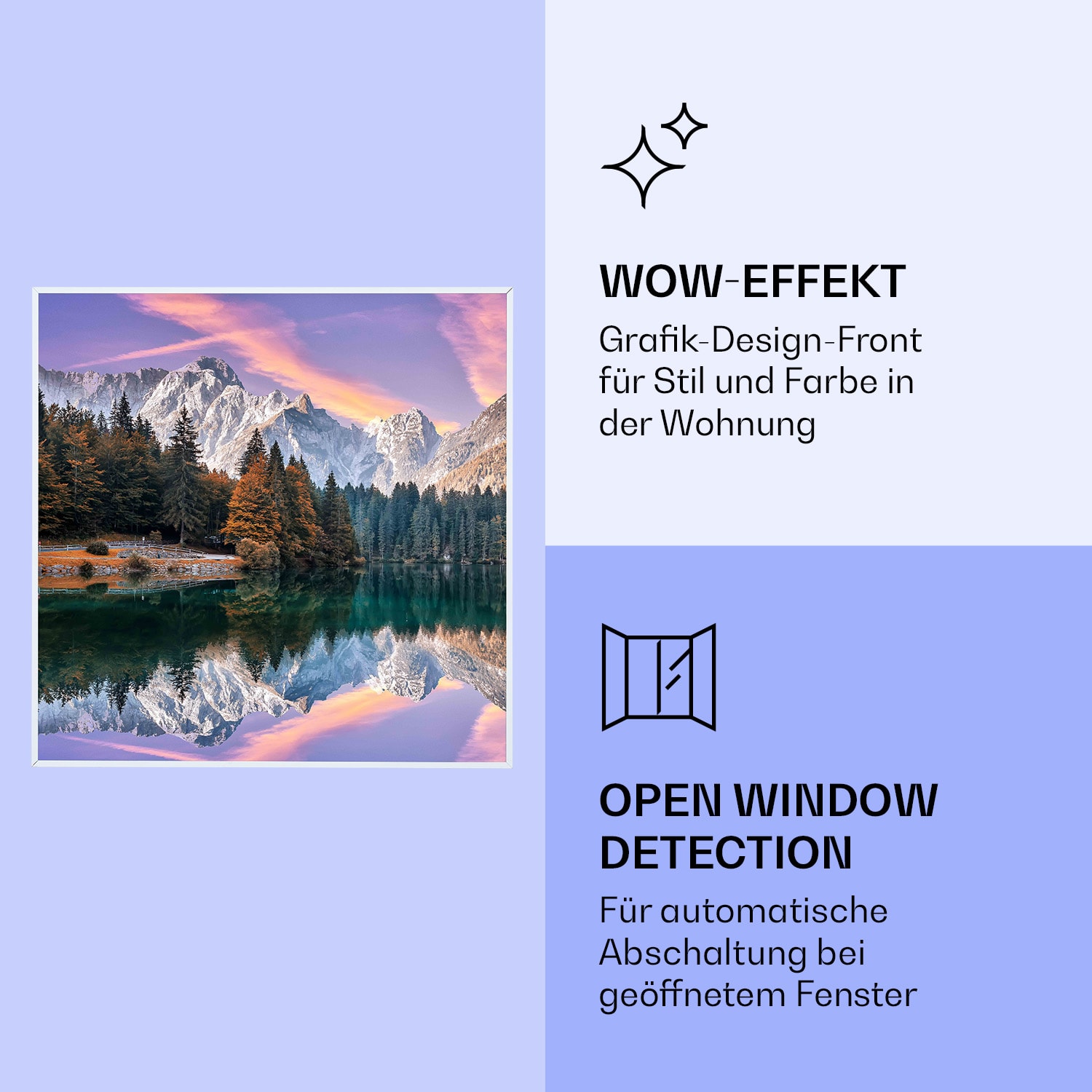 Wonderwall Air Art Smart Infrarotheizung See 60x60cm 350W 60 x 60 cm | 350 W | Sonnenuntergang am See