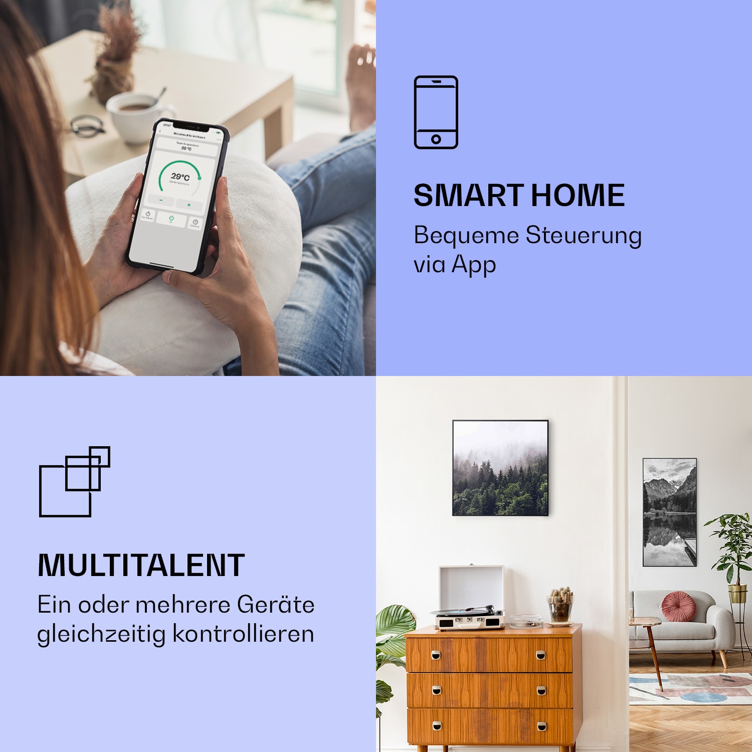 Wonderwall Air Art Smart Infrarotheizung Wald 60x60cm 350W 60 x 60 cm | Wald, schwarzer Rahmen