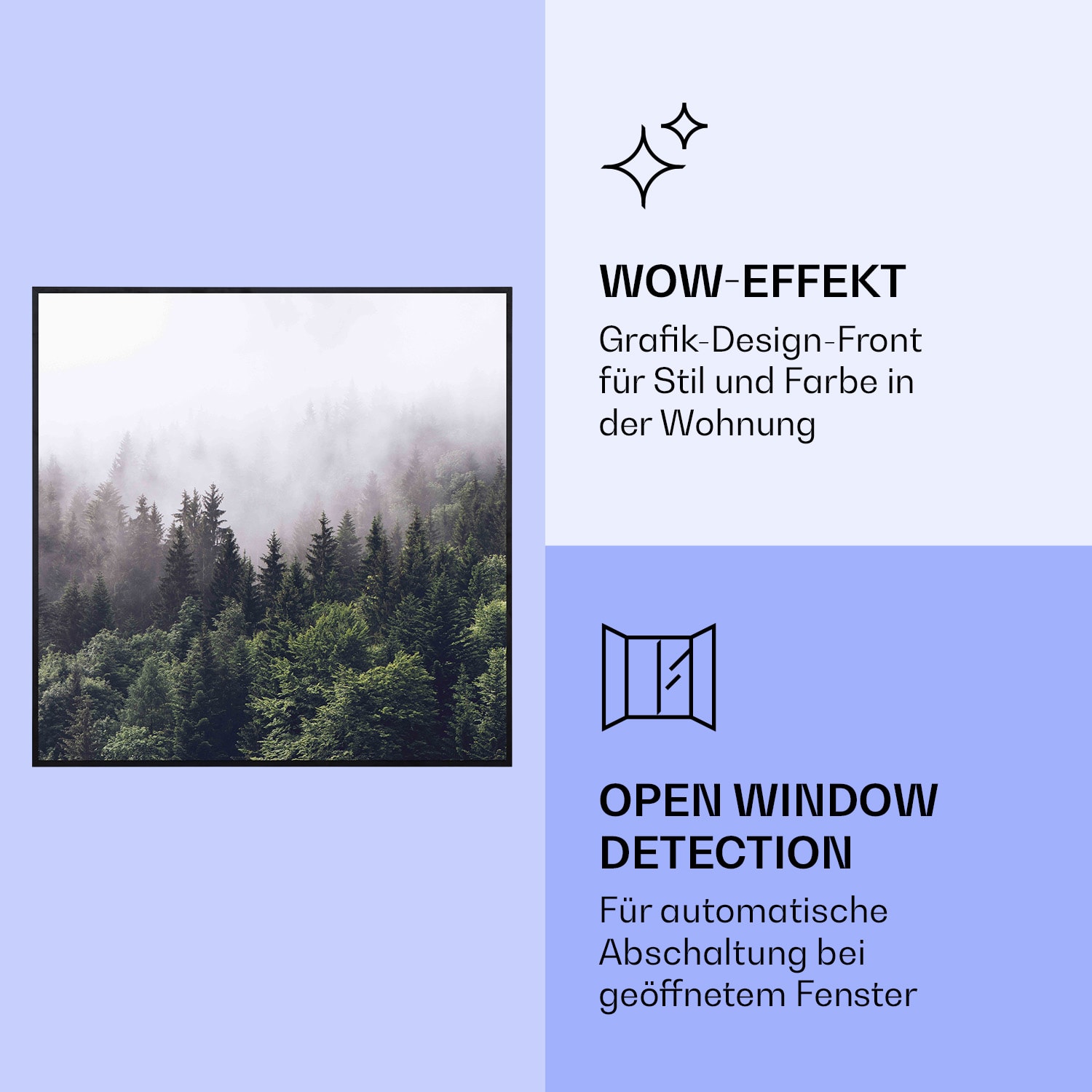 Wonderwall Air Art Smart Infrarotheizung Wald 60x60cm 350W 60 x 60 cm | Wald, schwarzer Rahmen