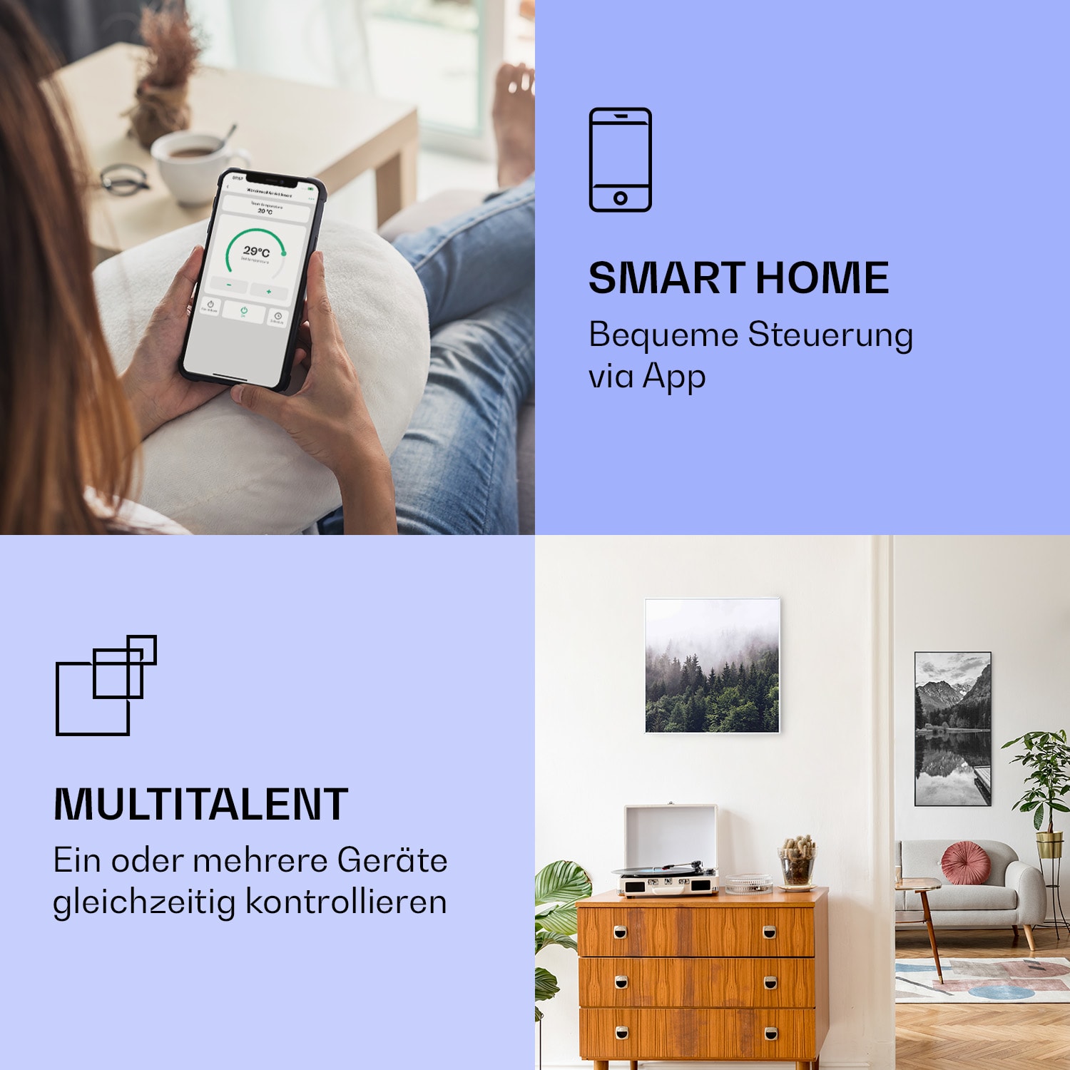 Wonderwall Air Art Smart Infrarotheizung Wald 60x60cm 350W 60 x 60 cm | Wald, weißer Rahmen