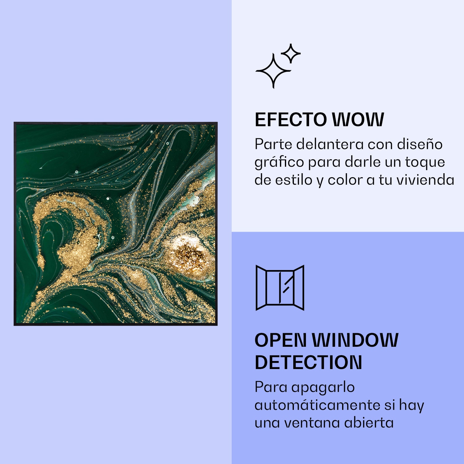 Wonderwall Air Art Calefactor infrarrojo inteligente de remolino 60 x 60 cm 350 W 60 x 60 cm | Torbellino, marco negro