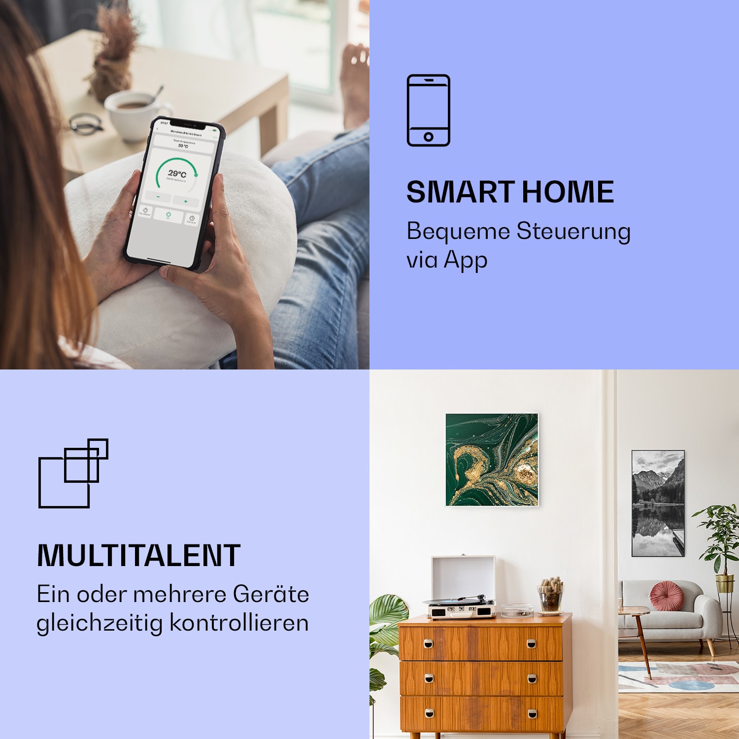 Wonderwall Air Art Smart Riscaldatore a infrarossi Vortice 60x60cm 350W 60 x 60 cm | Turbinii, cornice bianca