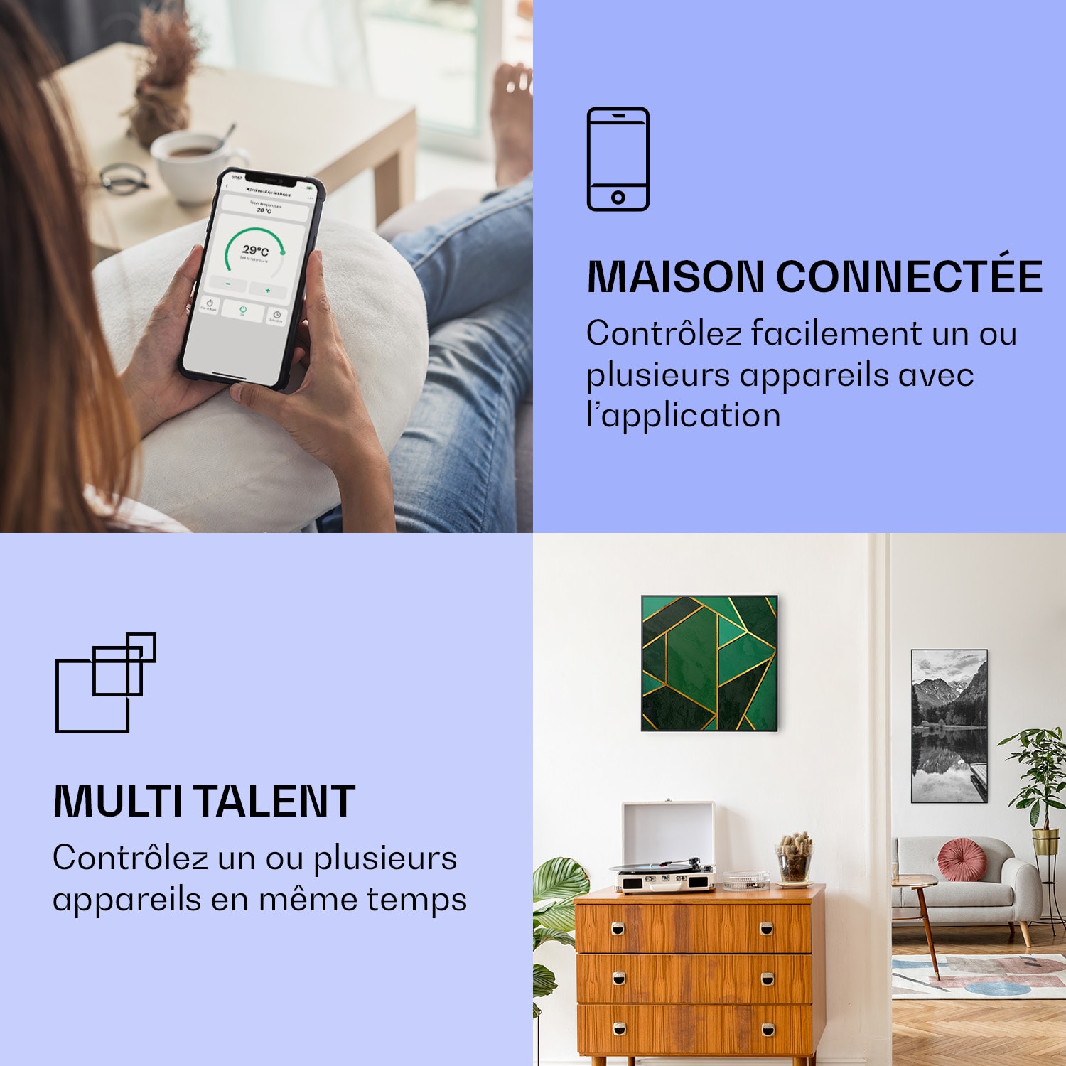 Radiateur infrarouge intelligent Wonderwall Air Art ligne verte 60x60 cm 350 W 60 x 60 cm | Ligne verte, cadre noir