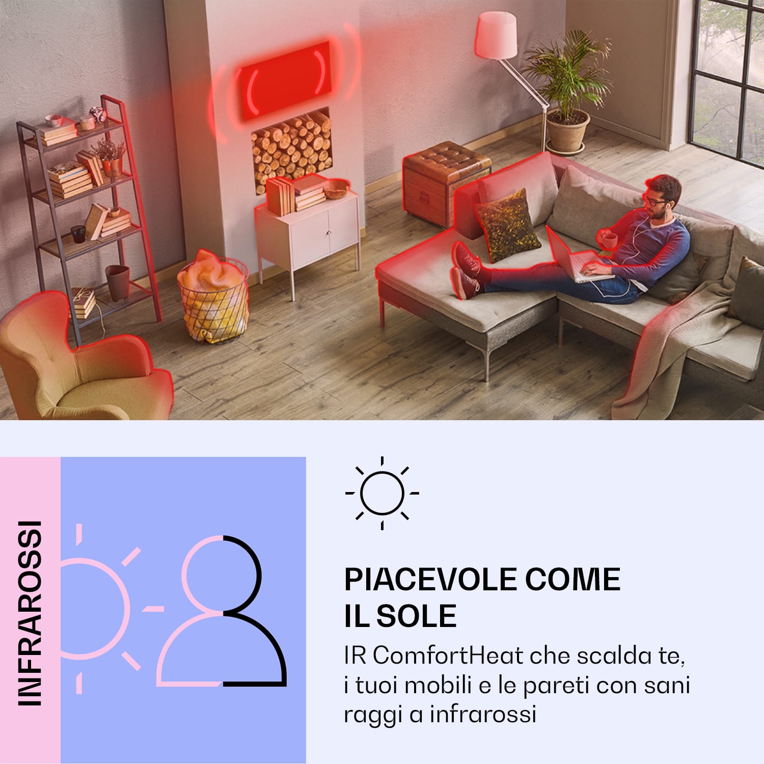Wonderwall Air Art Smart Riscaldatore a infrarossi Linea verde 60x60cm 350W 60 x 60 cm | Linea verde, cornice nera