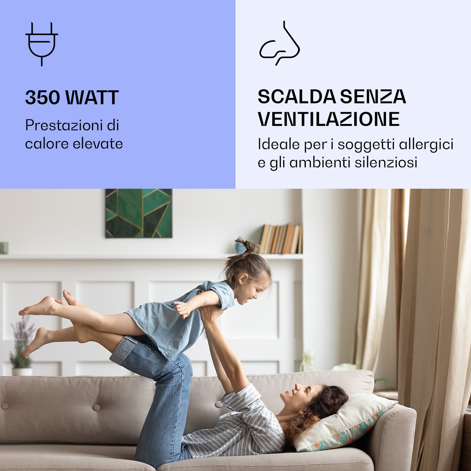 Wonderwall Air Art Smart Riscaldatore a infrarossi Linea verde 60x60cm 350W 60 x 60 cm | Linea verde, cornice nera
