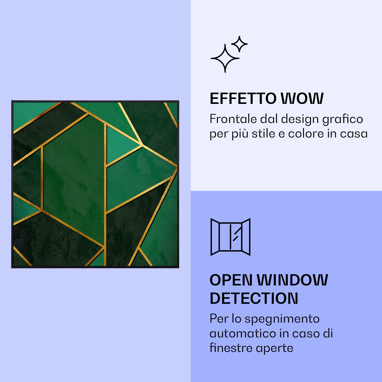 Wonderwall Air Art Smart Riscaldatore a infrarossi Linea verde 60x60cm 350W 60 x 60 cm | Linea verde, cornice nera