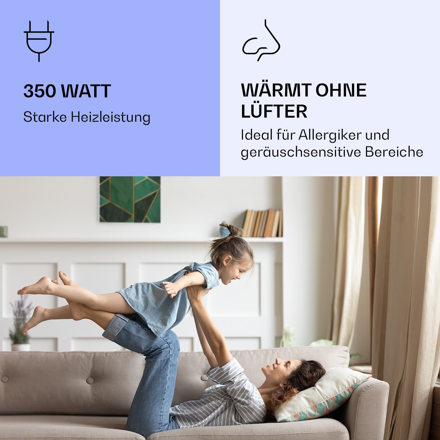 Wonderwall Air Art Smart Infrarotheizung Grüne Linie 60x60cm 350W 60 x 60 cm | Grüne Linie, weißer Rahmen