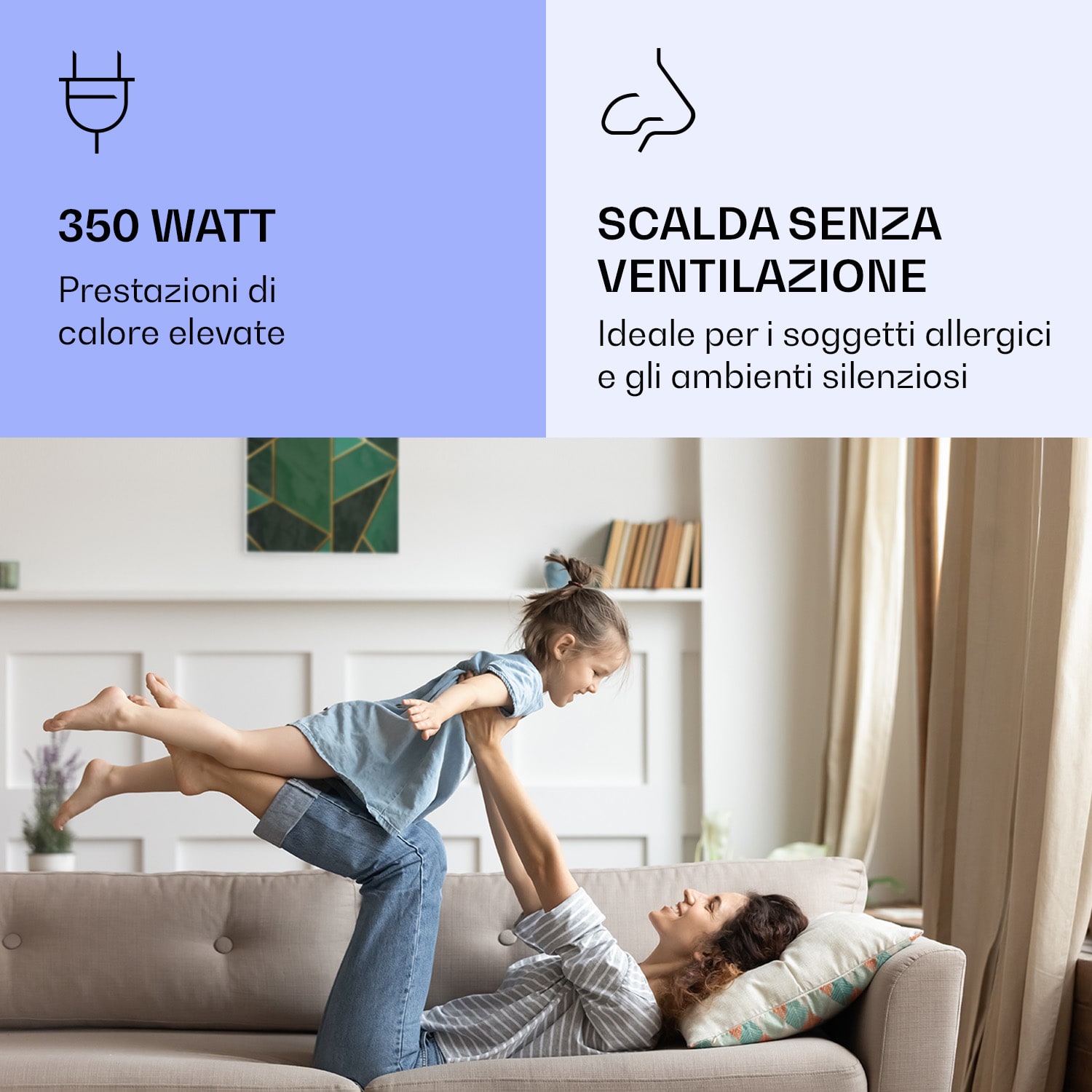 Wonderwall Air Art Smart Riscaldatore a infrarossi Linea verde 60x60cm 350W 60 x 60 cm | Linea verde, cornice bianca