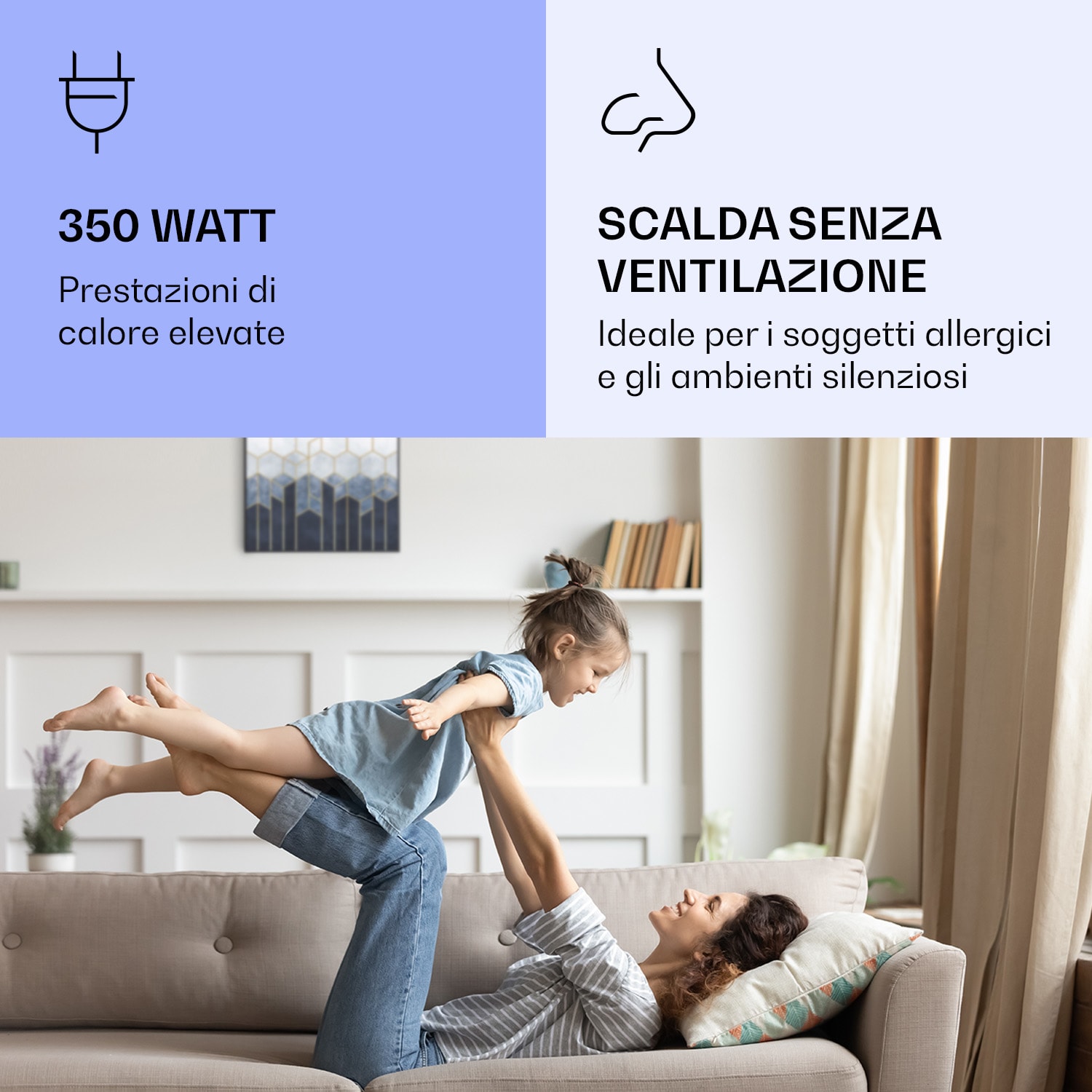Wonderwall Air Art Smart Riscaldatore a infrarossi Linea blu 60x60cm 350W 60 x 60 cm | Linea blu, cornice nera