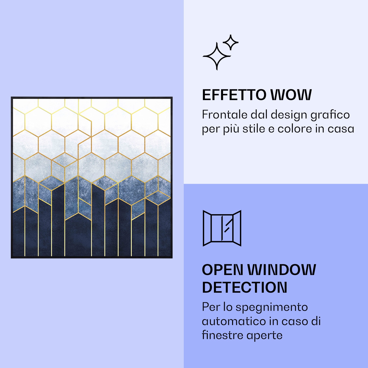 Wonderwall Air Art Smart Riscaldatore a infrarossi Linea blu 60x60cm 350W 60 x 60 cm | Linea blu, cornice nera