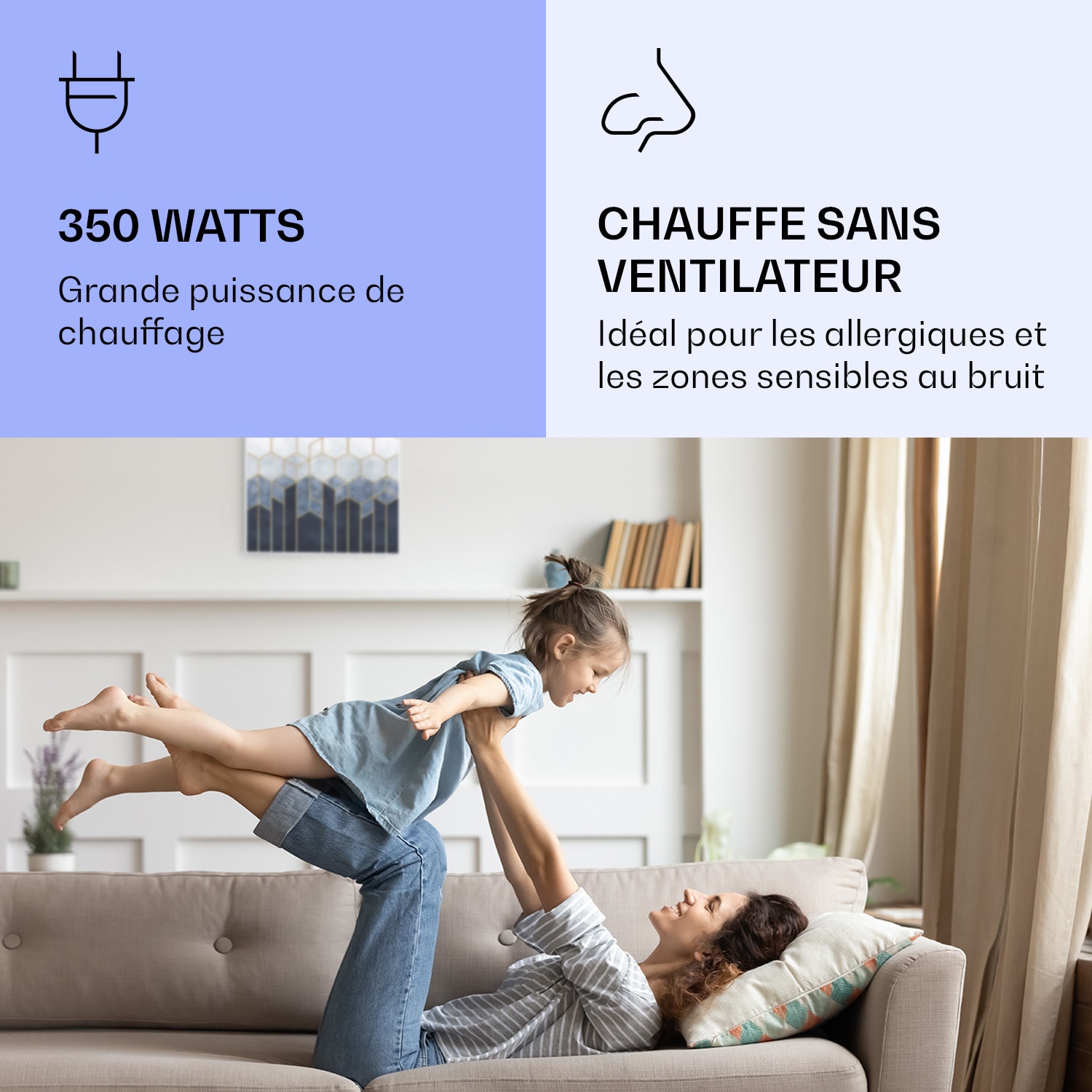 Radiateur infrarouge intelligent Wonderwall Air Art décor ligne bleue 60x60 cm 350 W 60 x 60 cm | Ligne bleue, cadre blanc