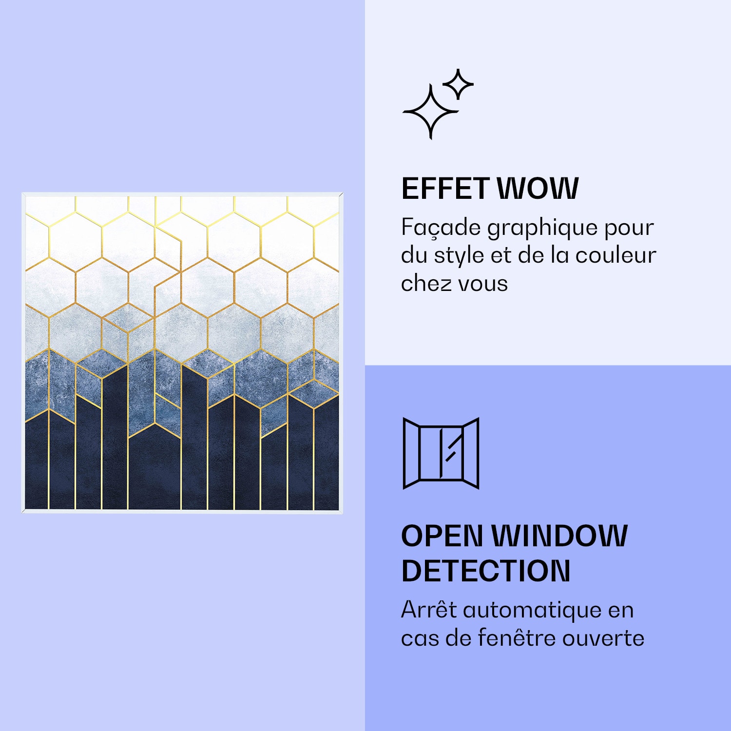 Radiateur infrarouge intelligent Wonderwall Air Art décor ligne bleue 60x60 cm 350 W 60 x 60 cm | Ligne bleue, cadre blanc