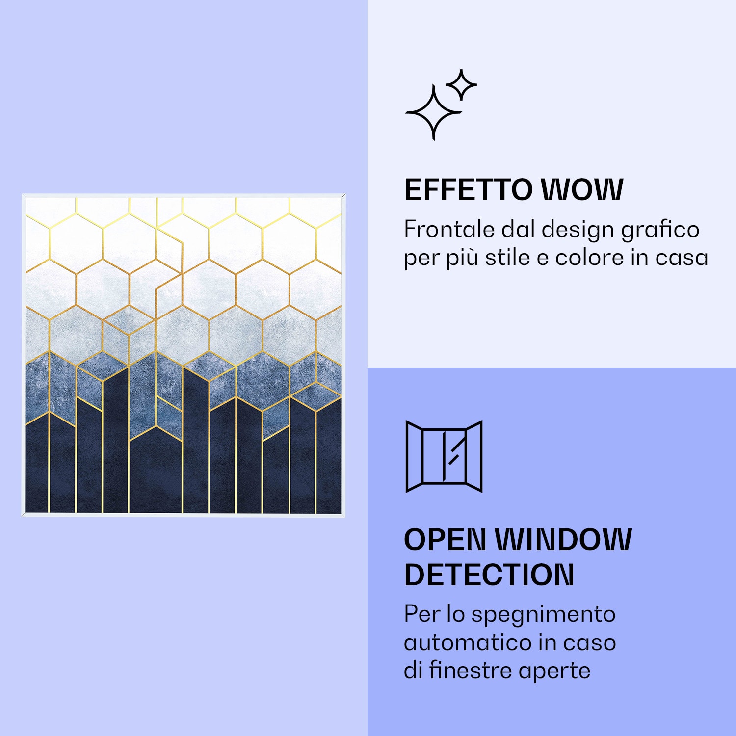 Wonderwall Air Art Smart Riscaldatore a infrarossi Linea blu 60x60cm 350W 60 x 60 cm | Linea blu, cornice bianca