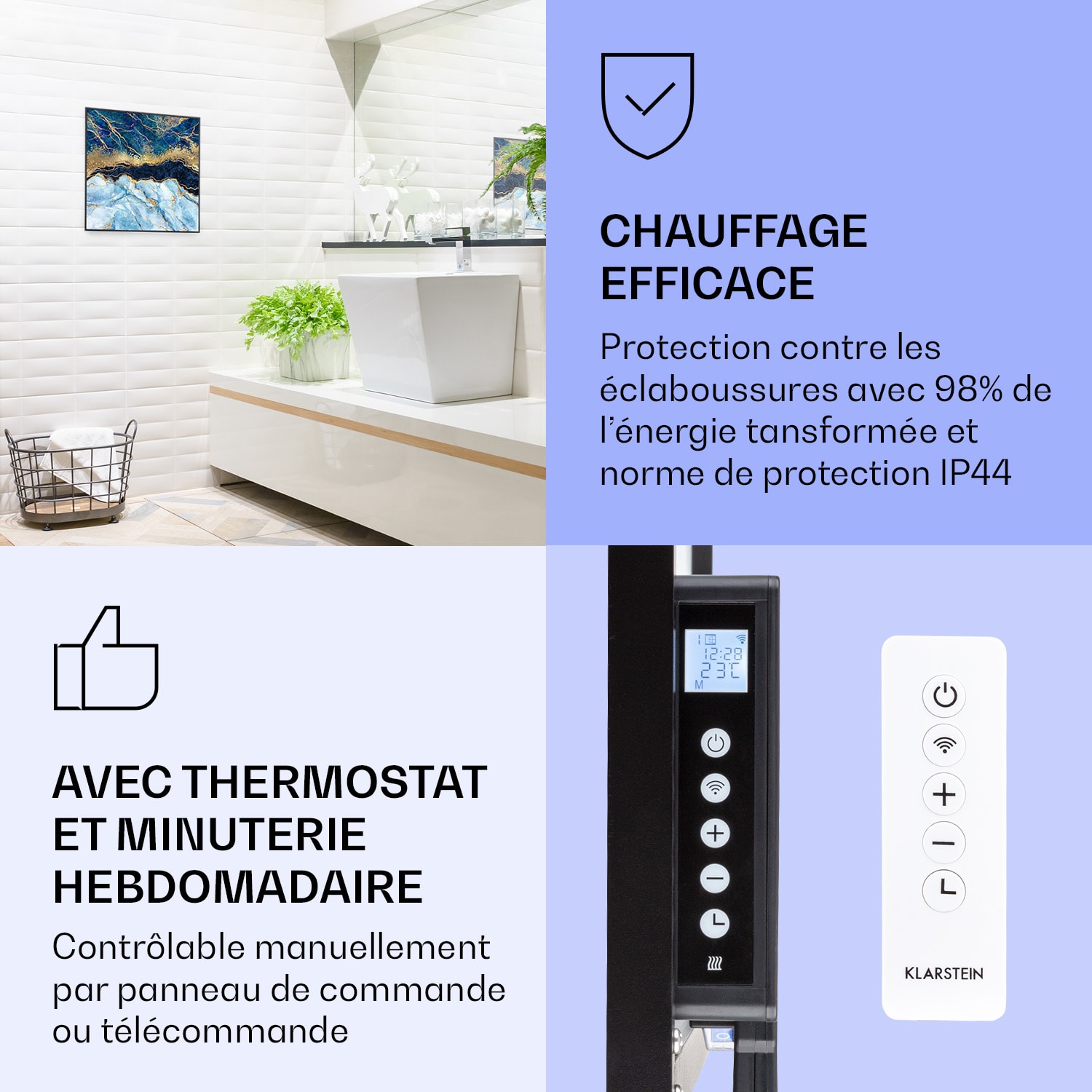 Wonderwall Air Art Smart infraroodverwarming blauw marmer 60x60 cm 350 W 60 x 60 cm | Blauw marmer, zwart frame