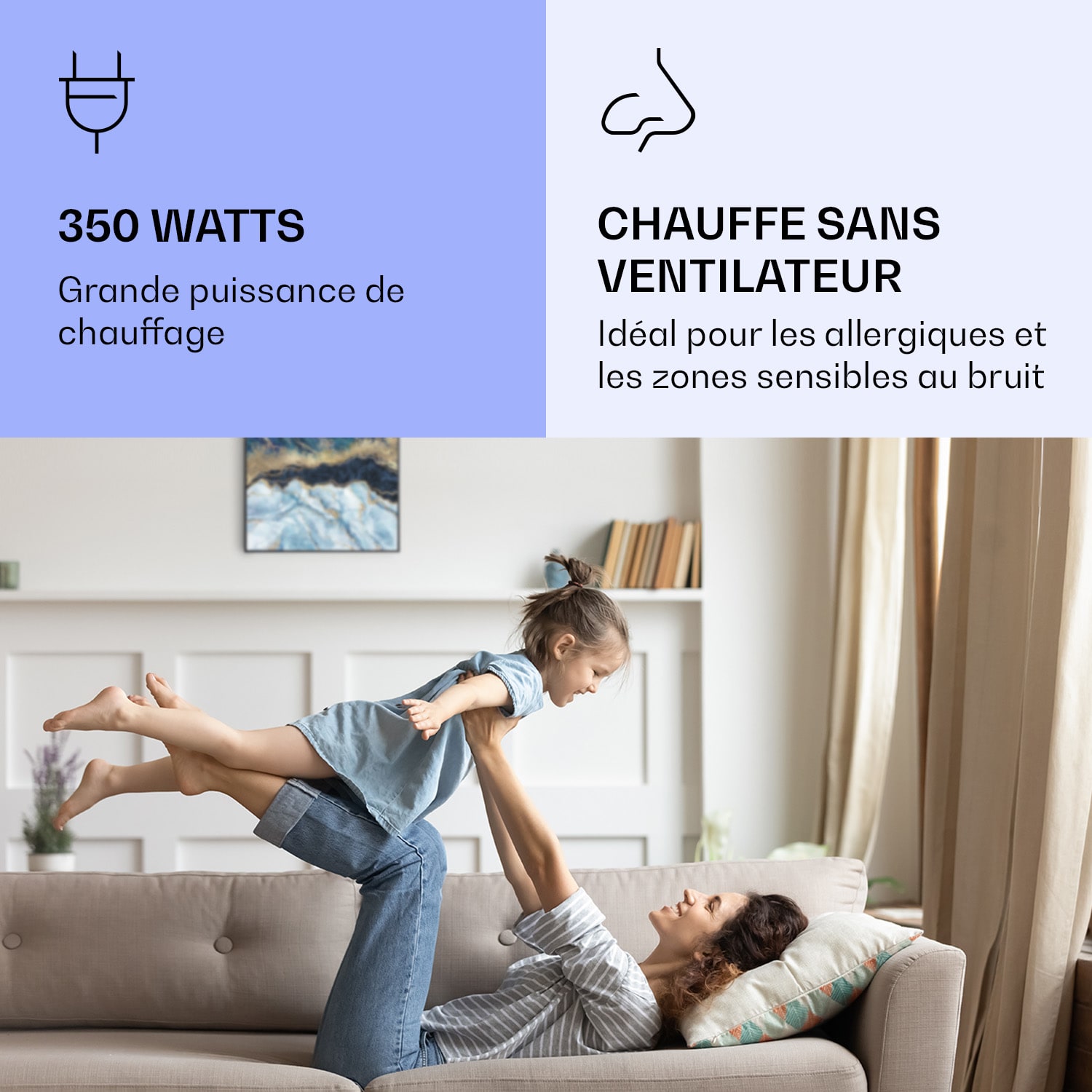 Wonderwall Air Art Smart infraroodverwarming blauw marmer 60x60 cm 350 W 60 x 60 cm | Blauw marmer, zwart frame