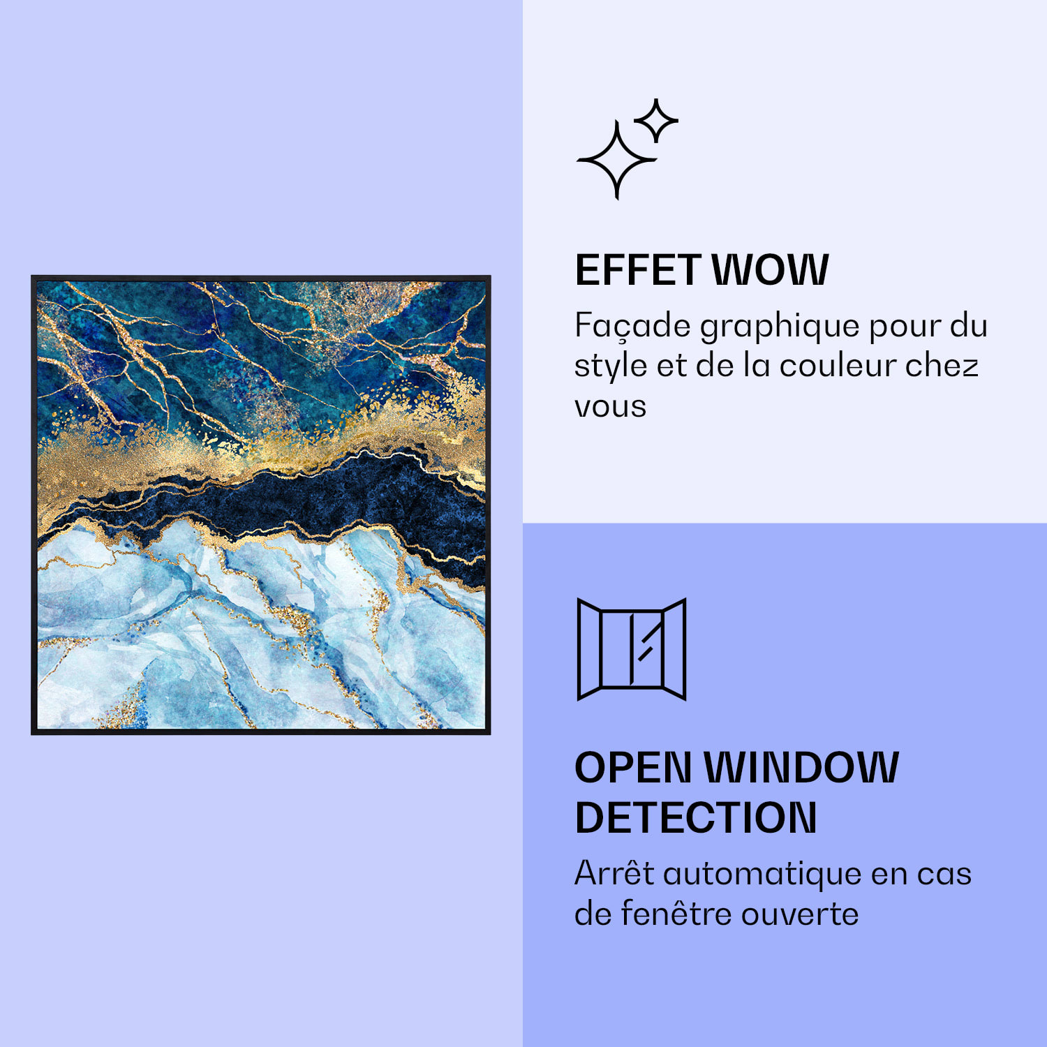 Wonderwall Air Art Smart infraroodverwarming blauw marmer 60x60 cm 350 W 60 x 60 cm | Blauw marmer, zwart frame