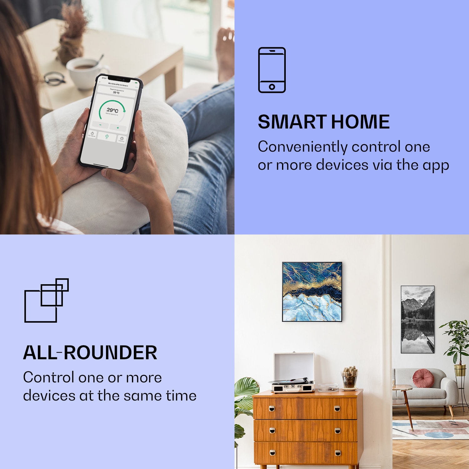 Wonderwall Air Art Smart infrapunalämmitin sininen marmori   60x60cm 350 W 60 x 60 cm | Sininen marmori, musta kehys