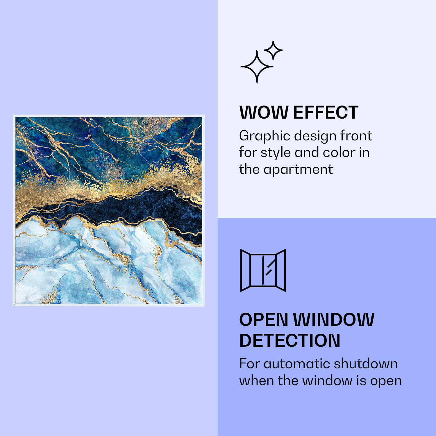 Wonderwall Air Art Smart, infrardeč grelnik, moder marmor, 60 x 60 cm, 350 W 60 x 60 cm | Modri ​​marmor, bel okvir