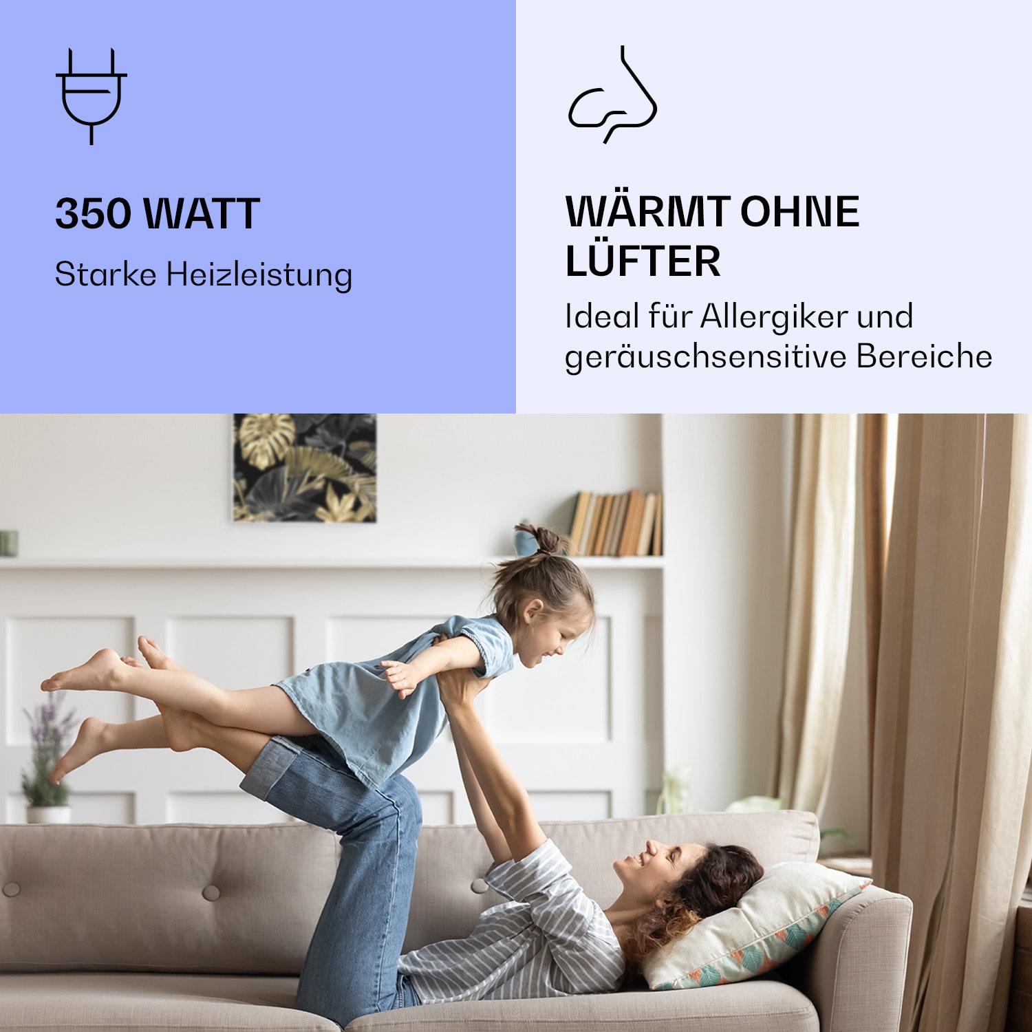 Wonderwall Air Art Smart Infrarotheizung Schwarze Blume 60x60cm 350W 60 x 60 cm | Schwarze Blume, weißer Rahmen
