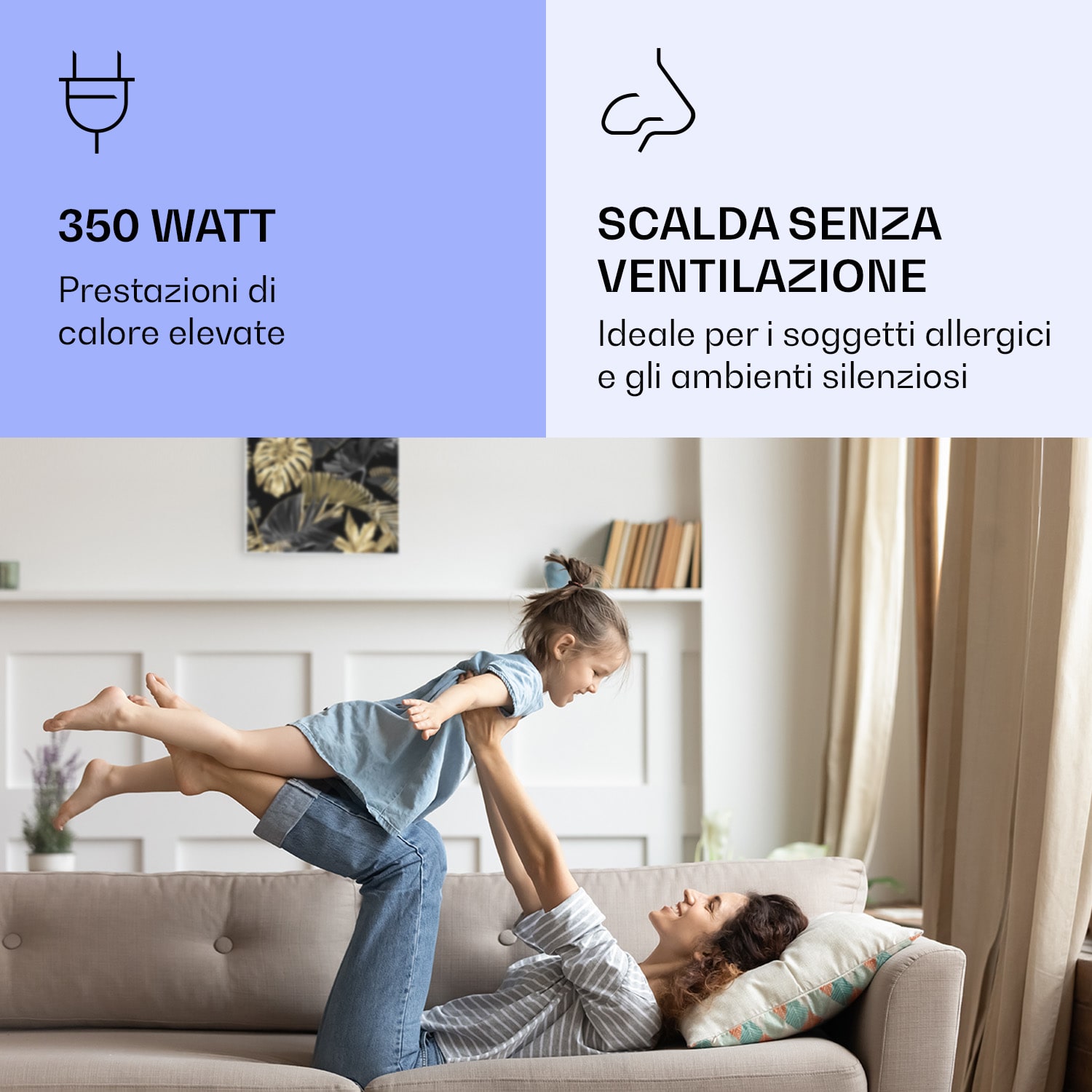 Wonderwall Air Art Smart Riscaldatore a infrarossi Fiore nero 60x60cm 350W 60 x 60 cm | Fiore nero, cornice bianca