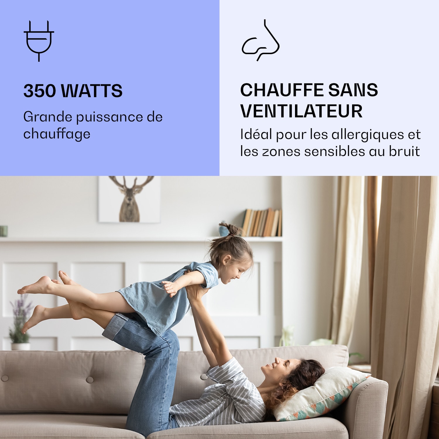 Radiateur infrarouge intelligent Wonderwall Air Art cerf 60x60 cm 350 W 60 x 60 cm | Cerf, cadre blanc