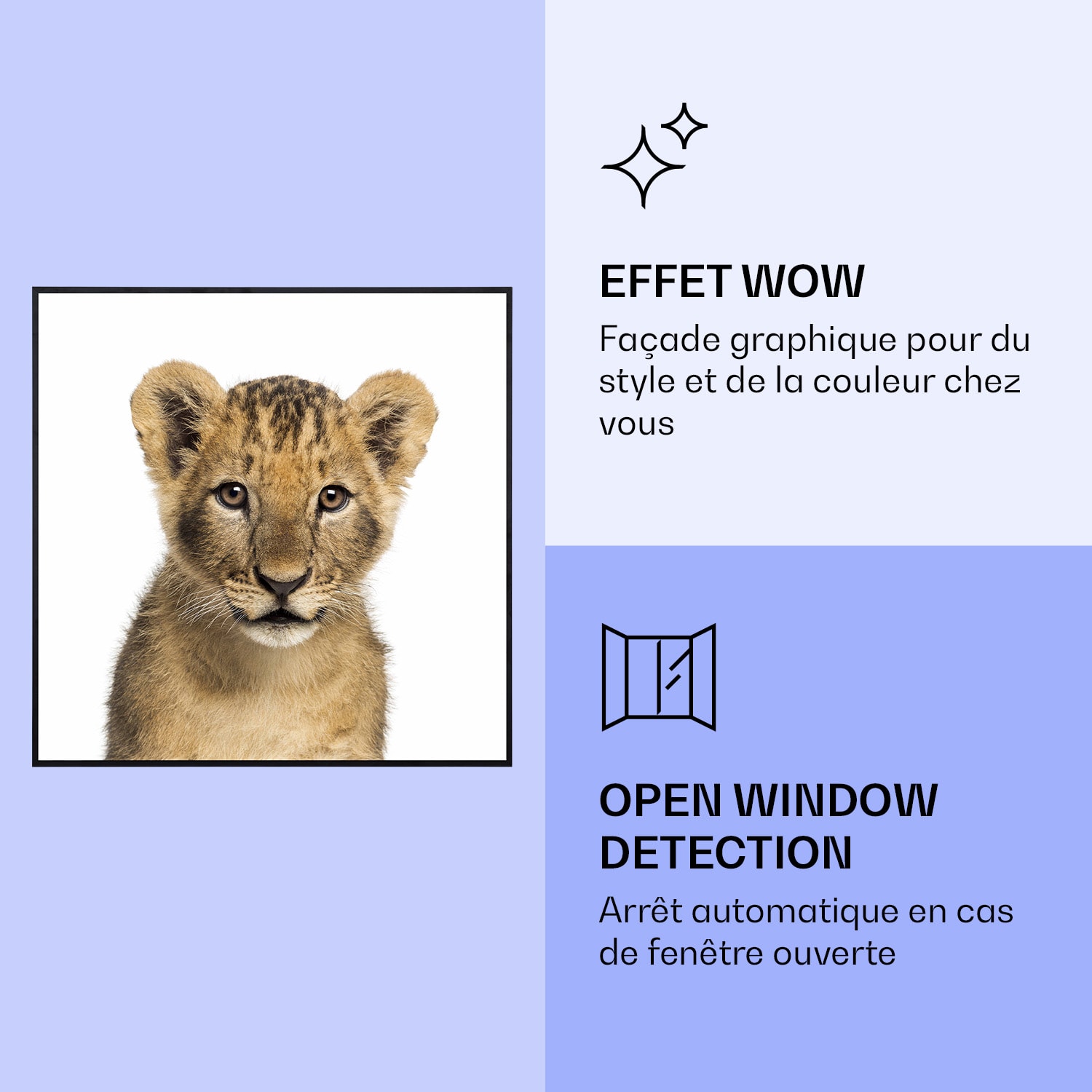 Radiateur infrarouge intelligent Wonderwall Air Art décor lion 60x60 cm 350 W 60 x 60 cm | Lion, cadre noir